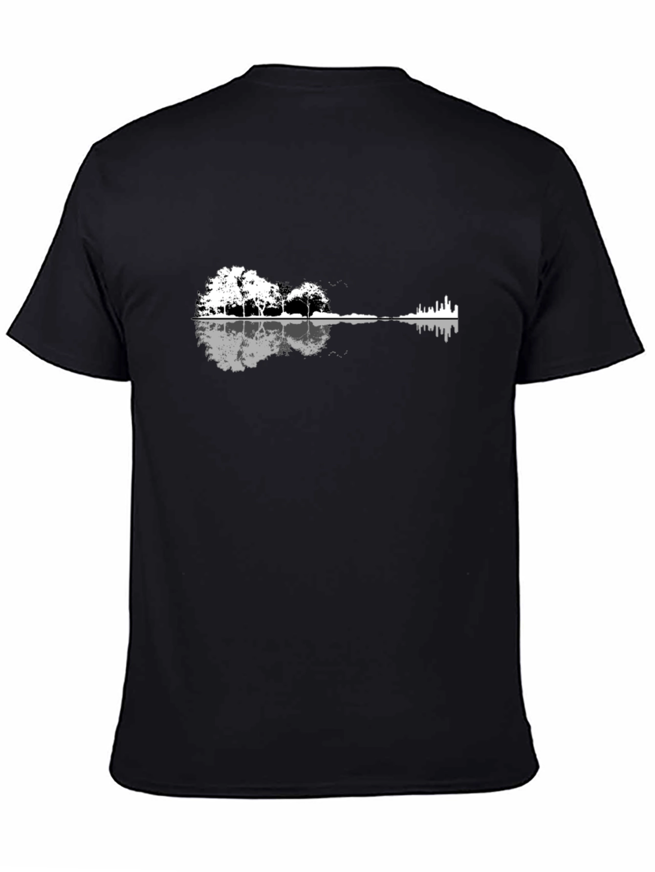 Black Guitar Landscape T-Shirt - Black Graphic Tee view 4
