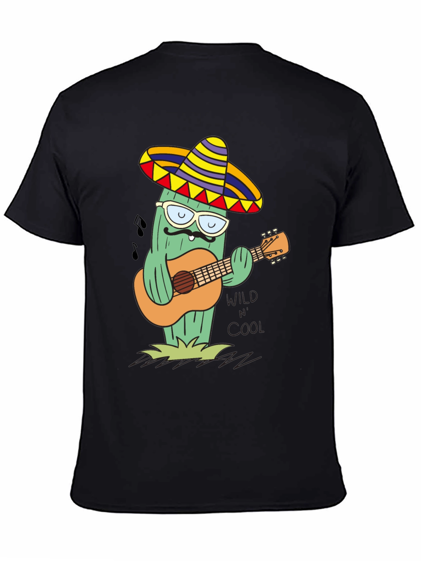 Black Cool Cactus Guitarist T-Shirt - Wild & Cool view 4