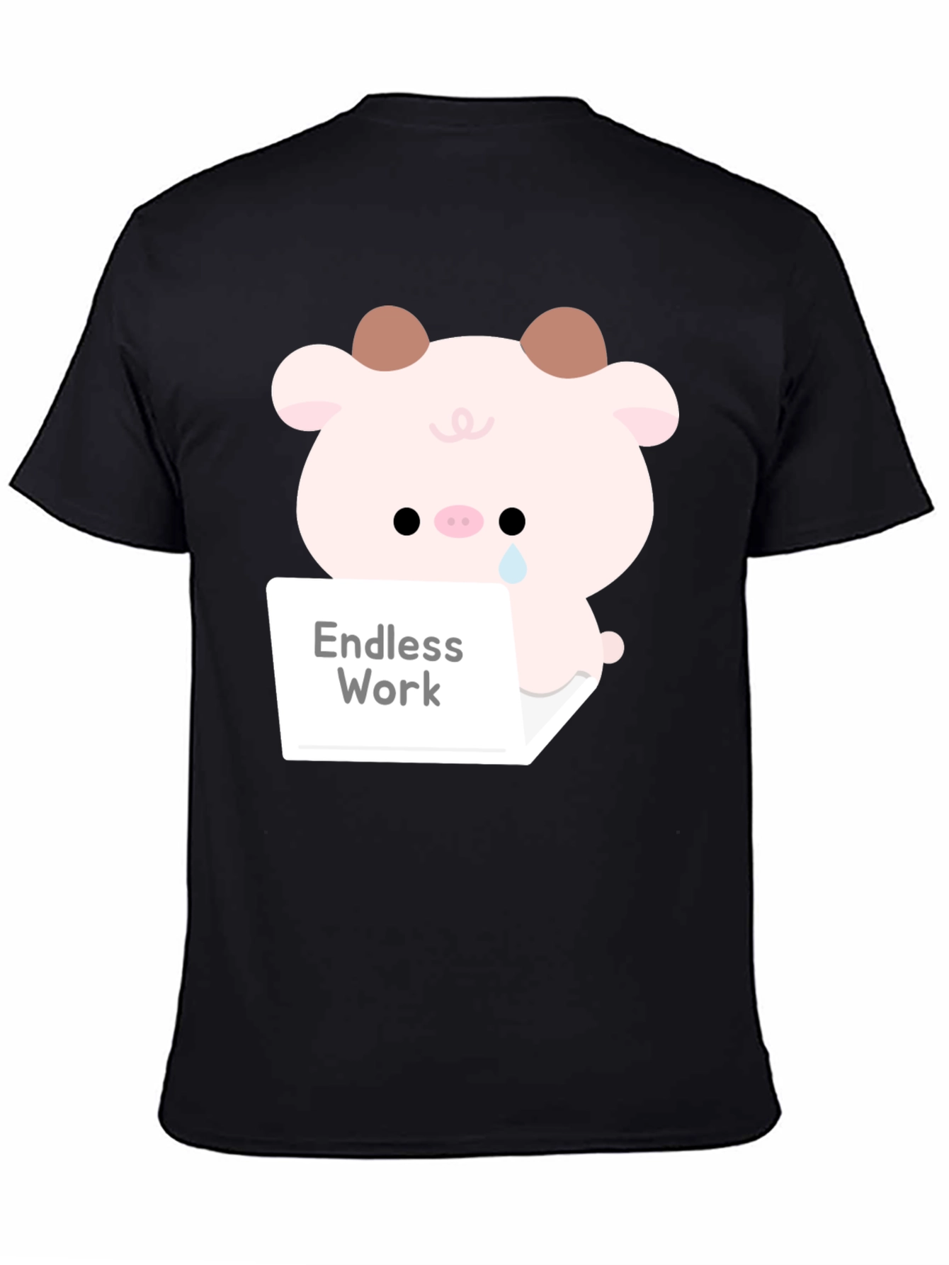 Black Endless Work Pig T-Shirt - Cute Graphic Tee view 4