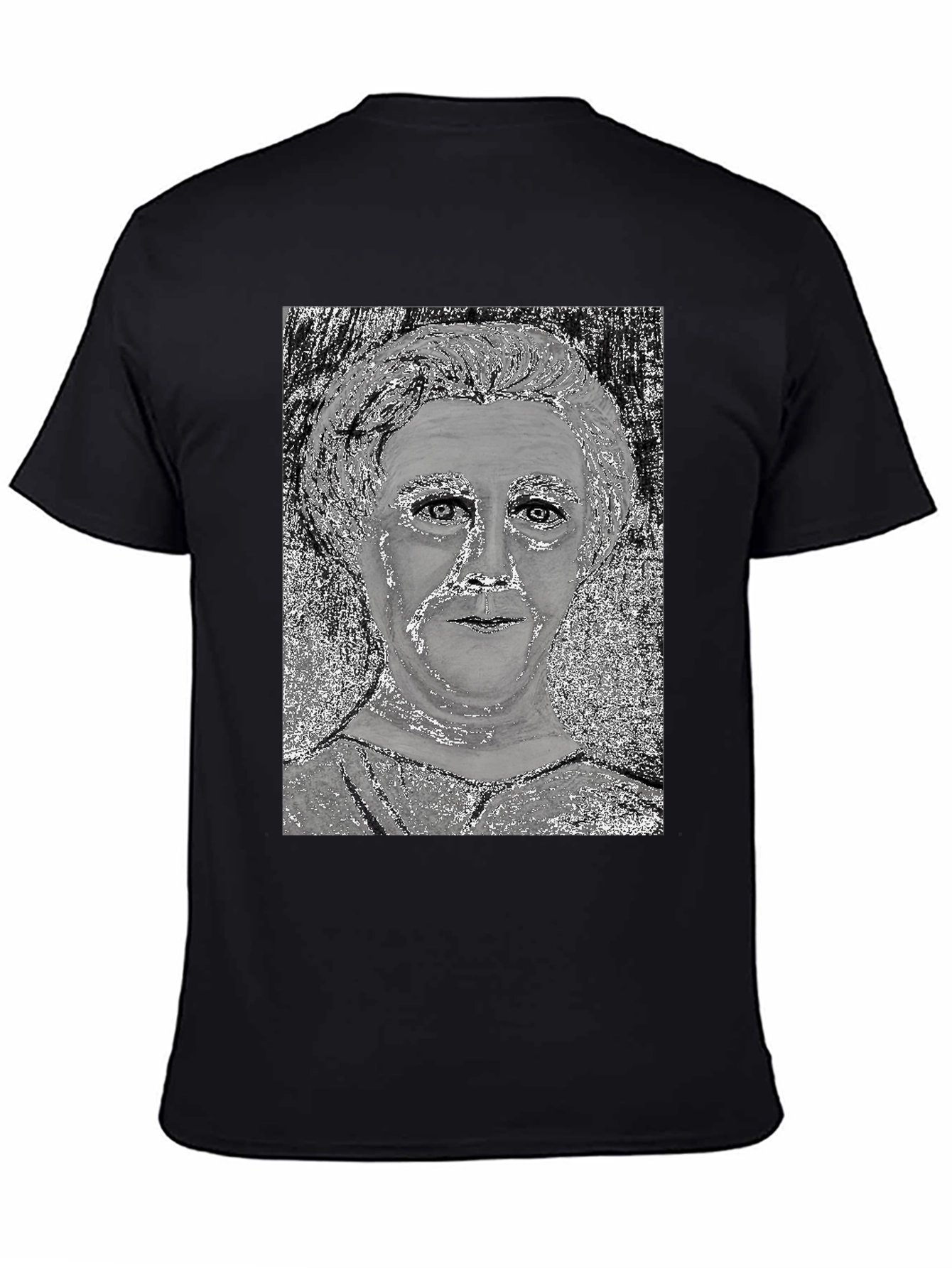 Black Unique Graphic Tee - Silver Portrait Design view 4