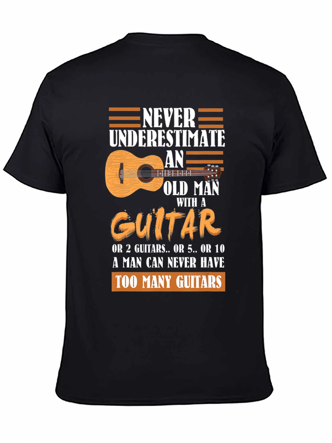 Black Never Underestimate Old Man Guitar T-Shirt view 4