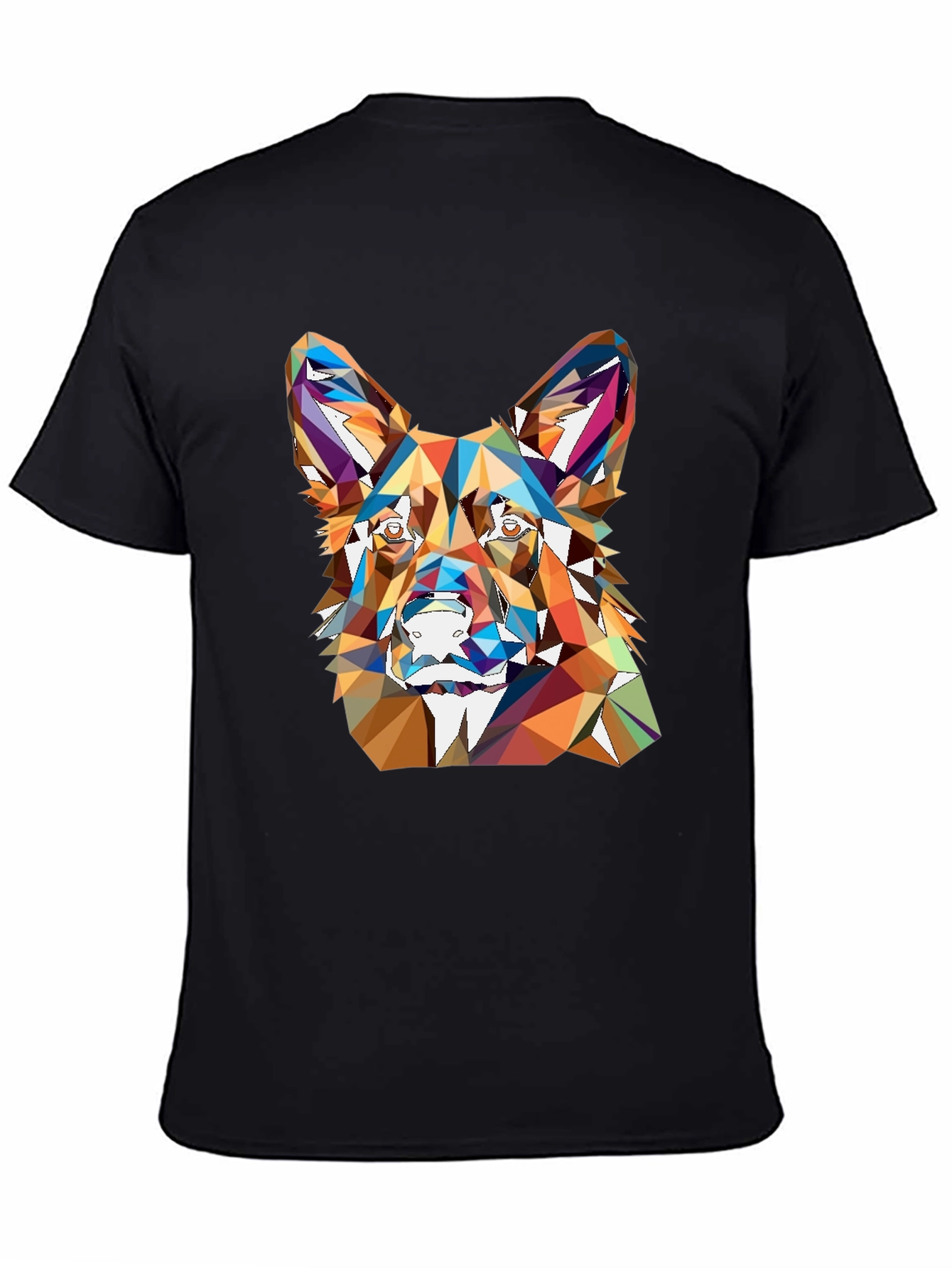 Black Geometric Dog Head Print Black T-Shirt view 4