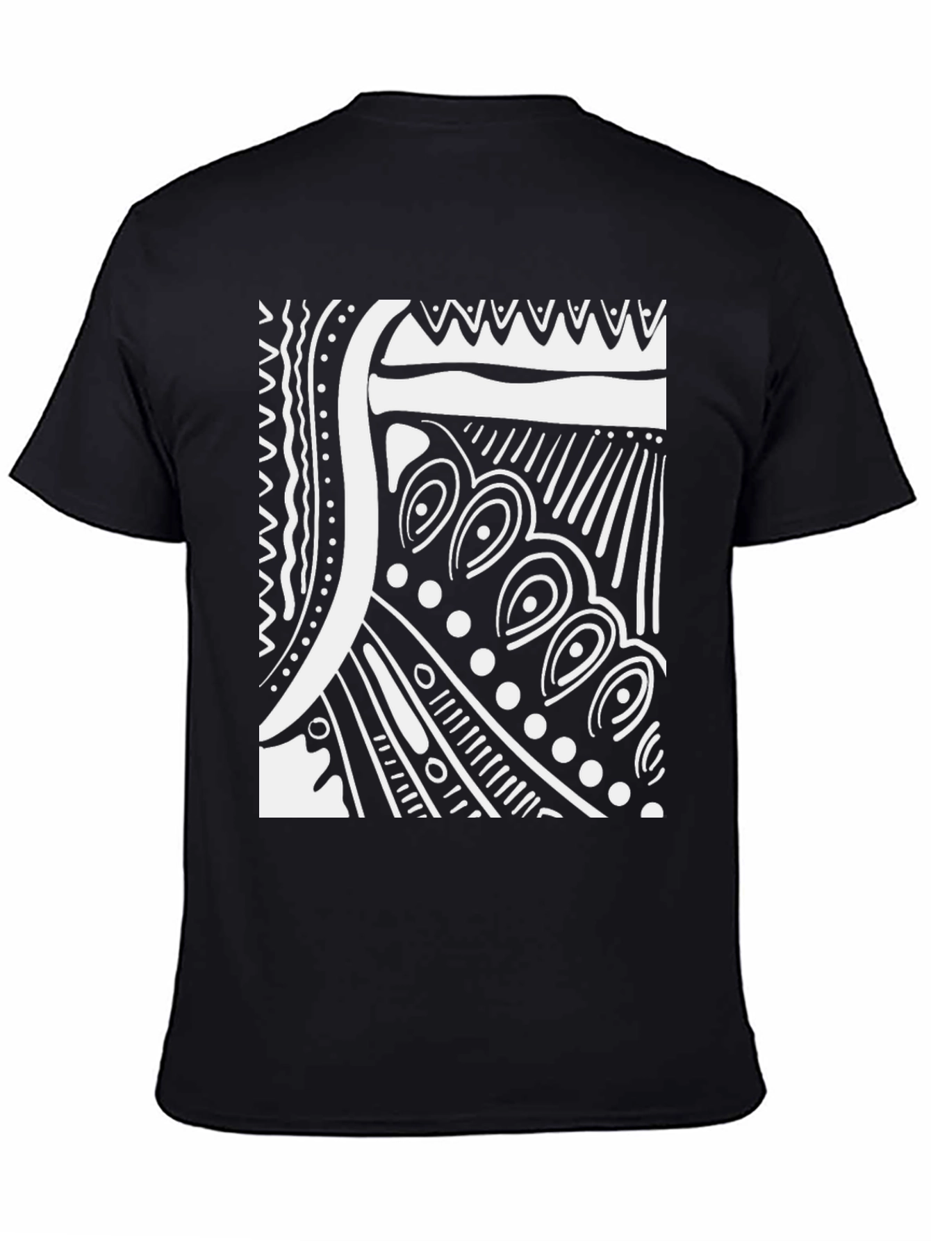 Black Abstract Tribal Design Black T-Shirt view 4