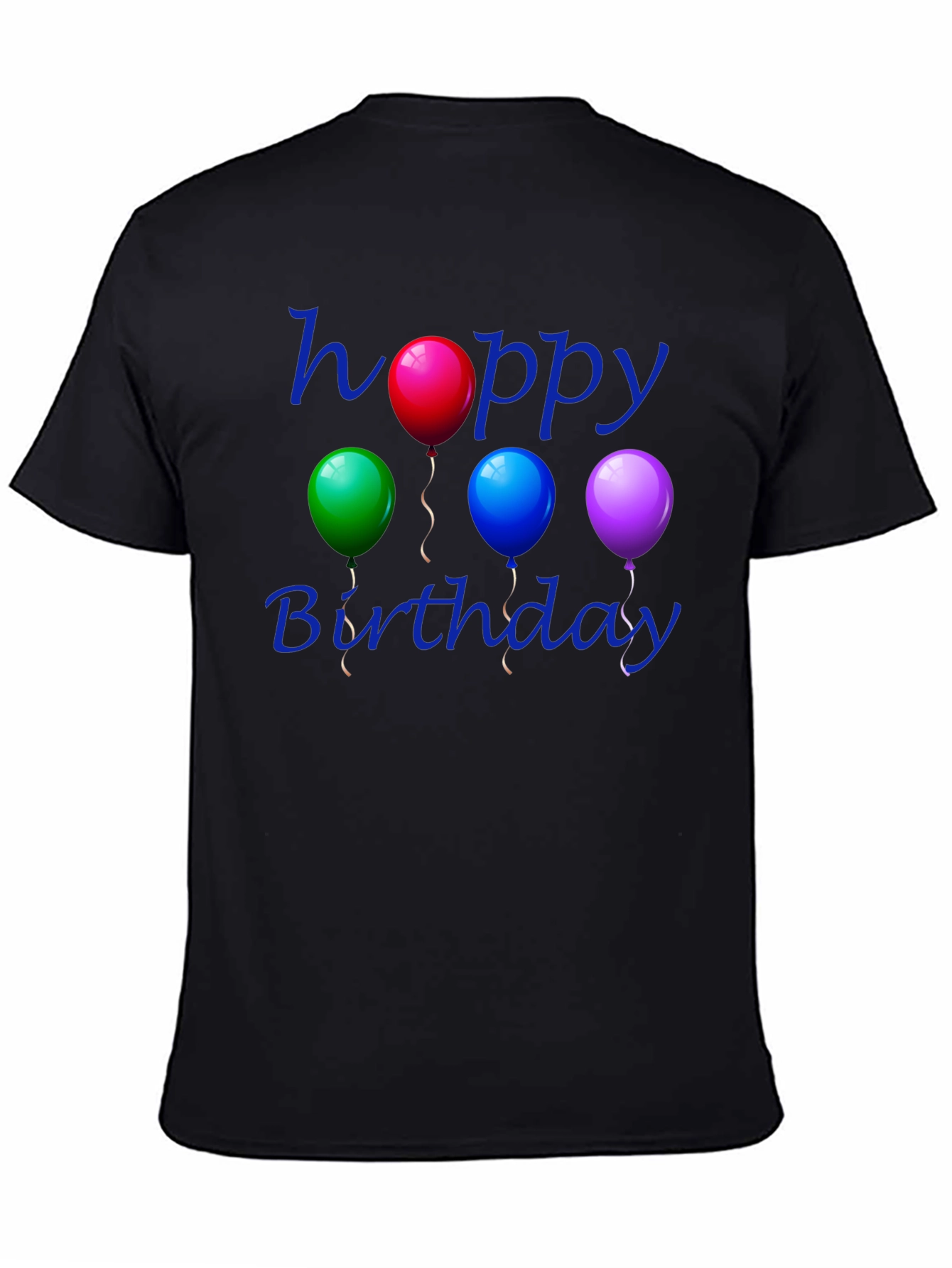 Black Happy Birthday Balloon T-Shirt - Black Cotton view 4
