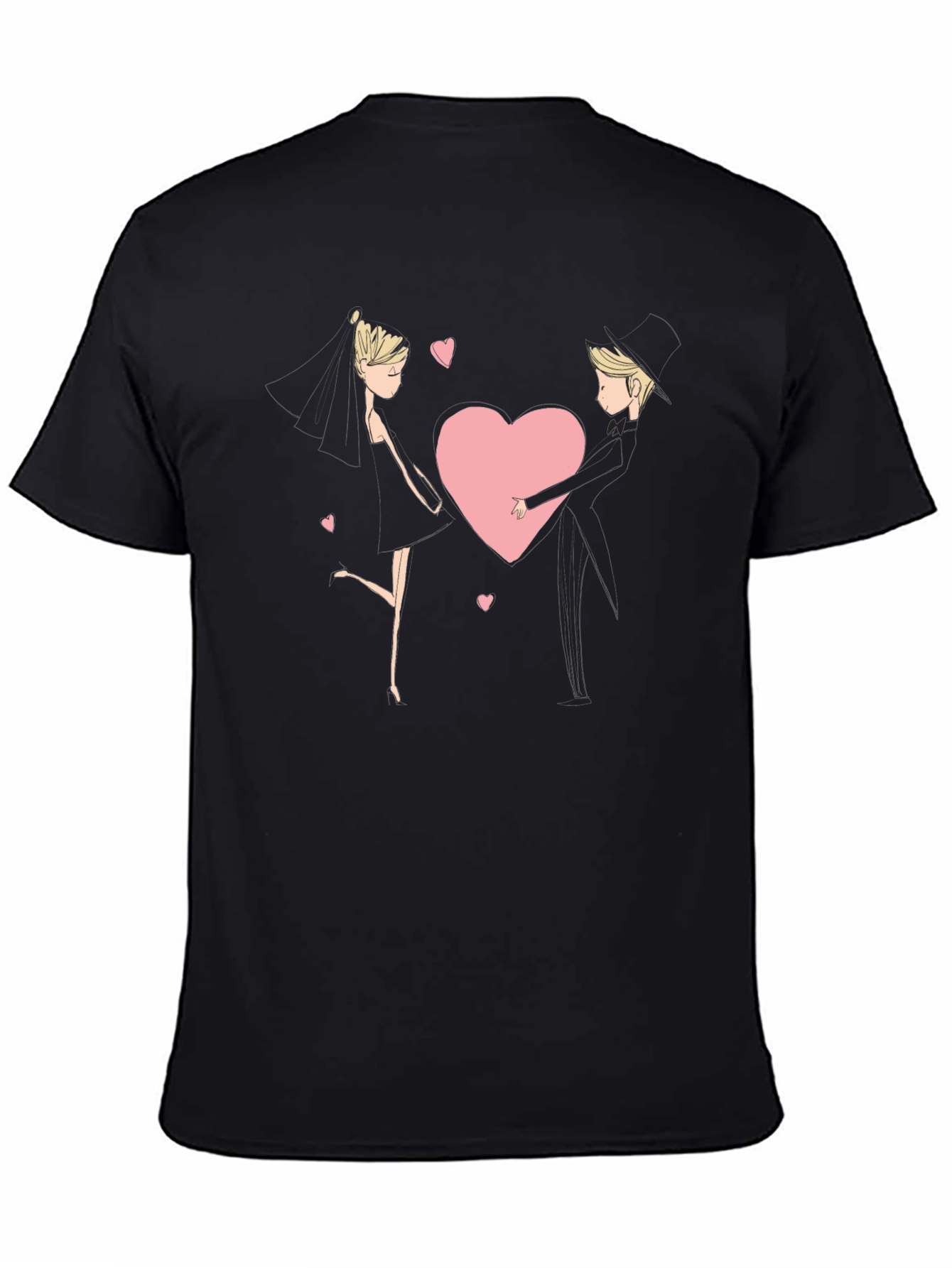 Black Romantic Couple Heart Graphic Black T-Shirt view 4