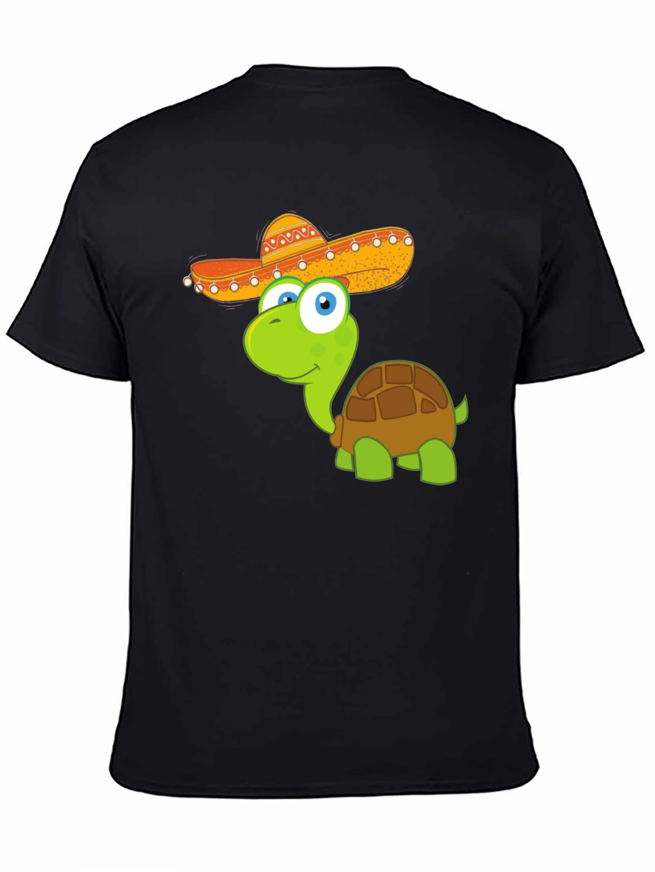 Black Cartoon Turtle with Sombrero T-Shirt view 4