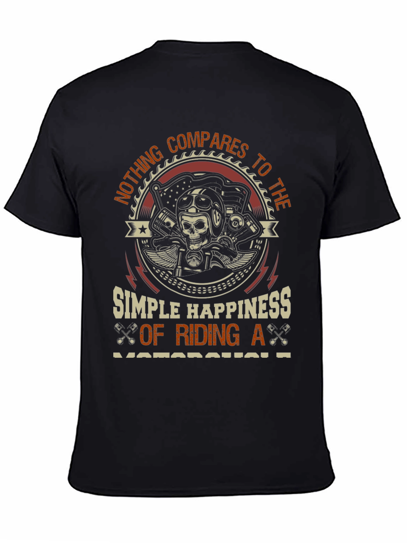 Black Motorcycle Rider T-Shirt - Simple Happiness Design view 4