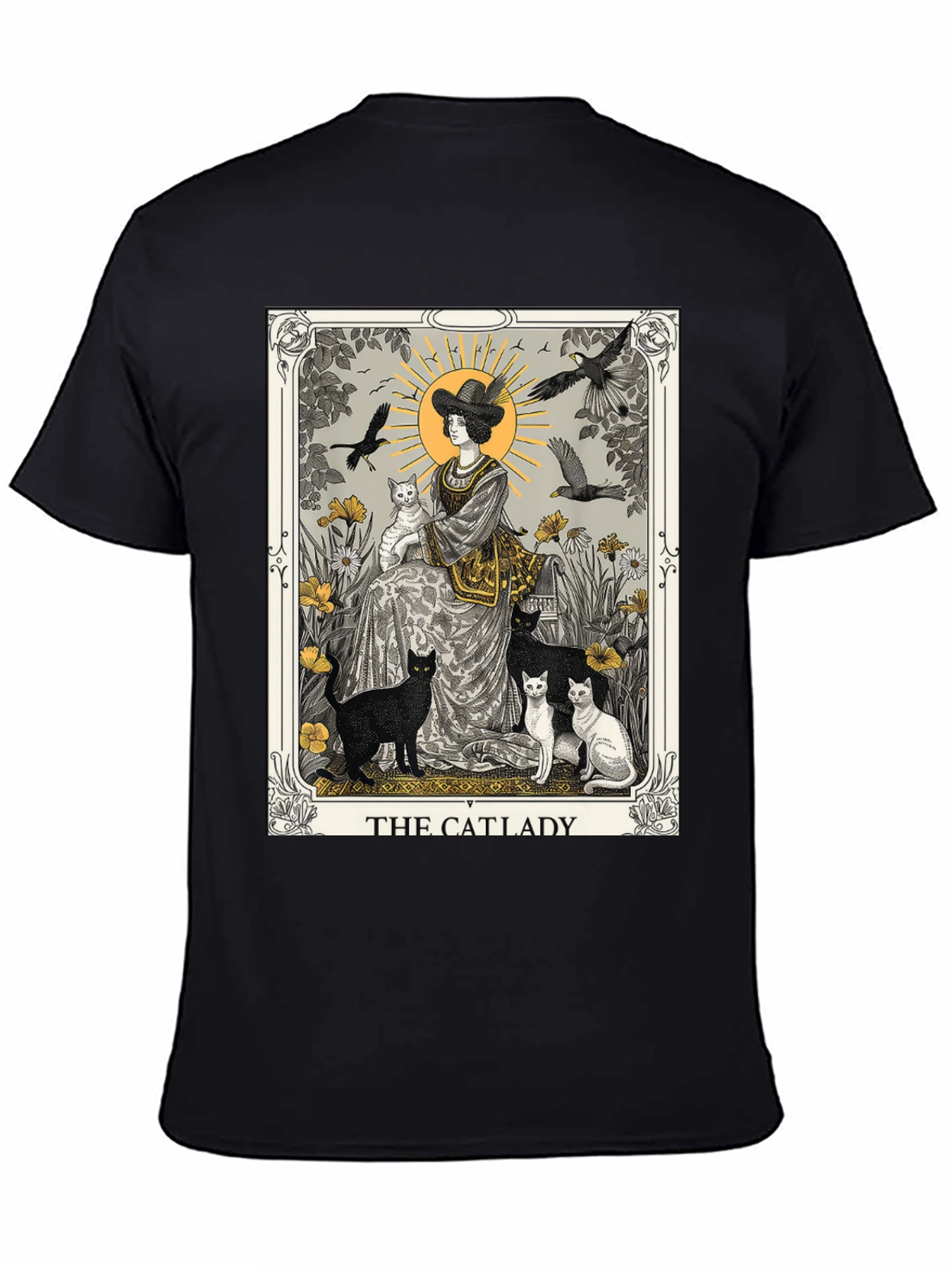 Black The Catlady Tarot Card T-Shirt - Unisex Graphic Tee view 4