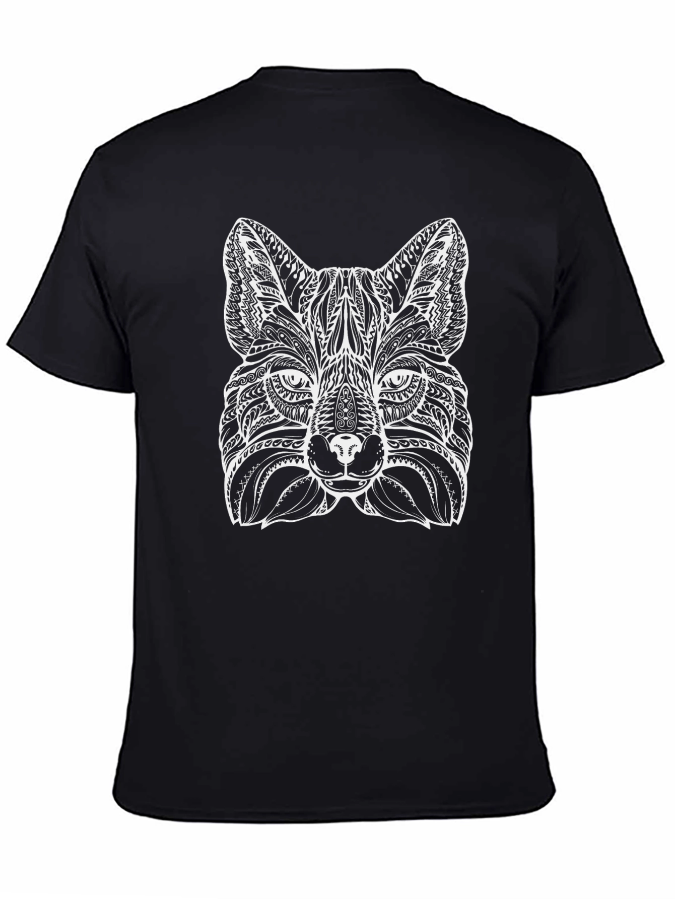 Black Intricate Fox Design Black T-Shirt view 4