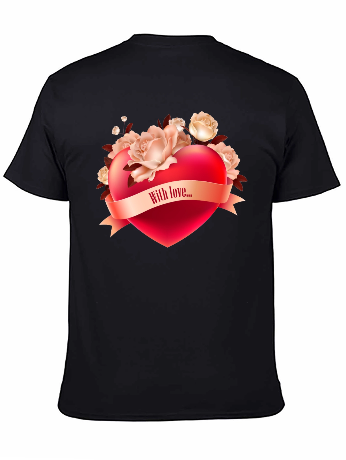 Black Romantic Heart & Roses Graphic T-Shirt view 4