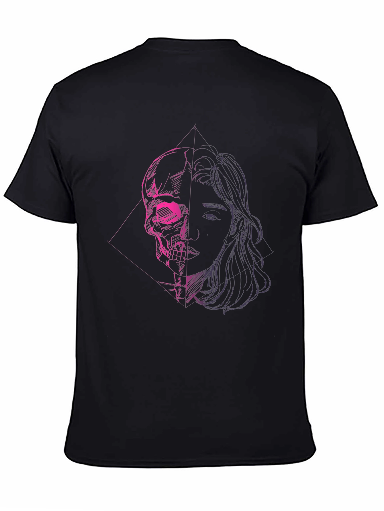 Black Skull & Portrait Graphic Black T-Shirt view 4