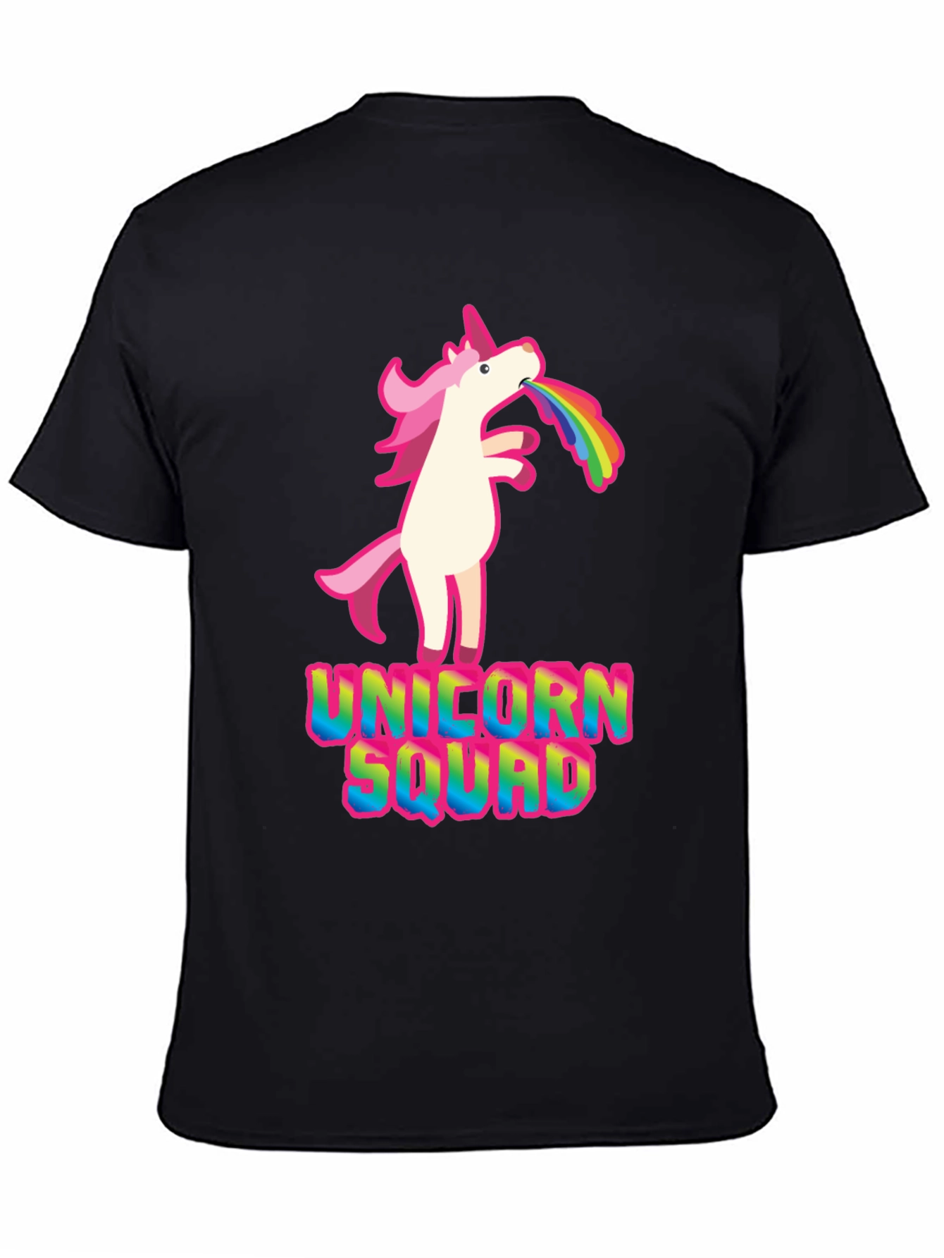 Black Unicorn Squad Graphic T-Shirt - Rainbow Vomit Design view 4