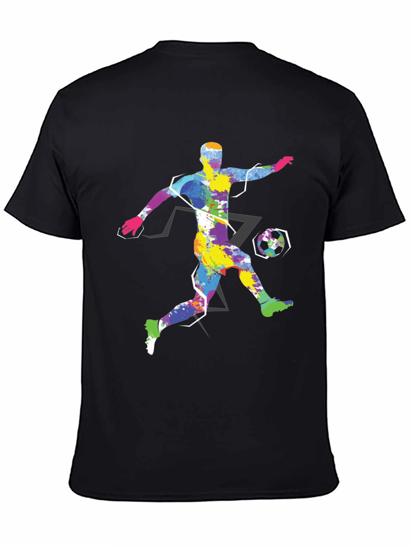 Black Colorful Soccer Player Graphic Tee - Black Cotton Shirt view 4