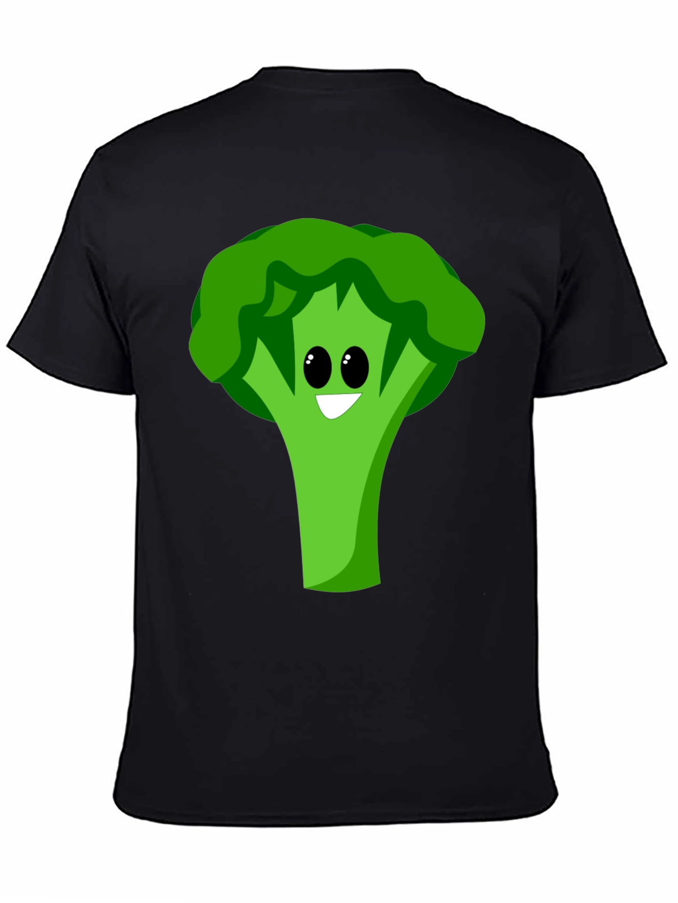 Black Cartoon Broccoli Graphic Tee - Black Cotton Blend view 4