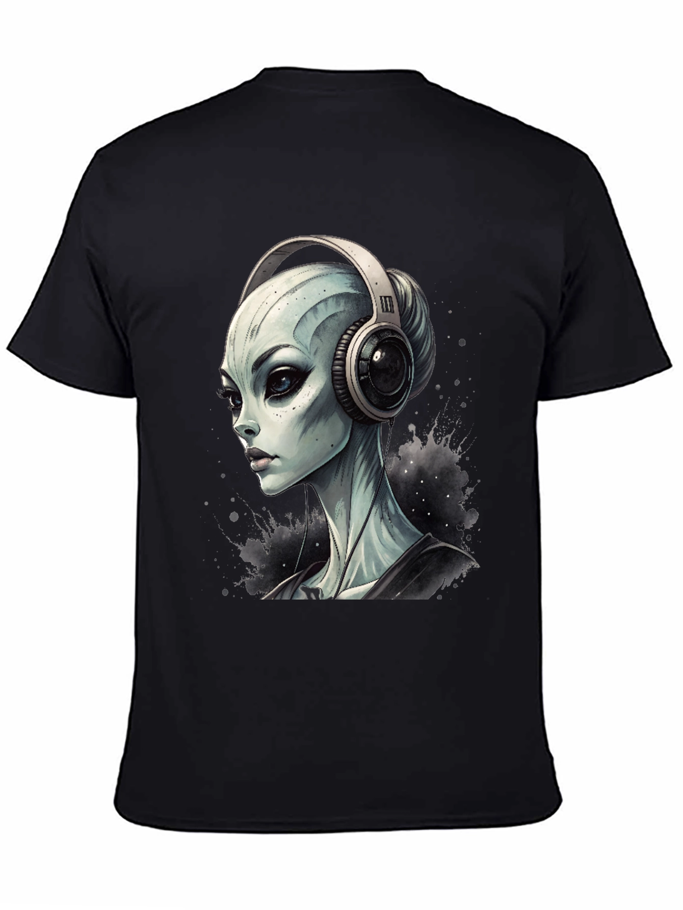 Black Alien DJ Black T-Shirt - Sci-Fi Music Lover Tee view 4