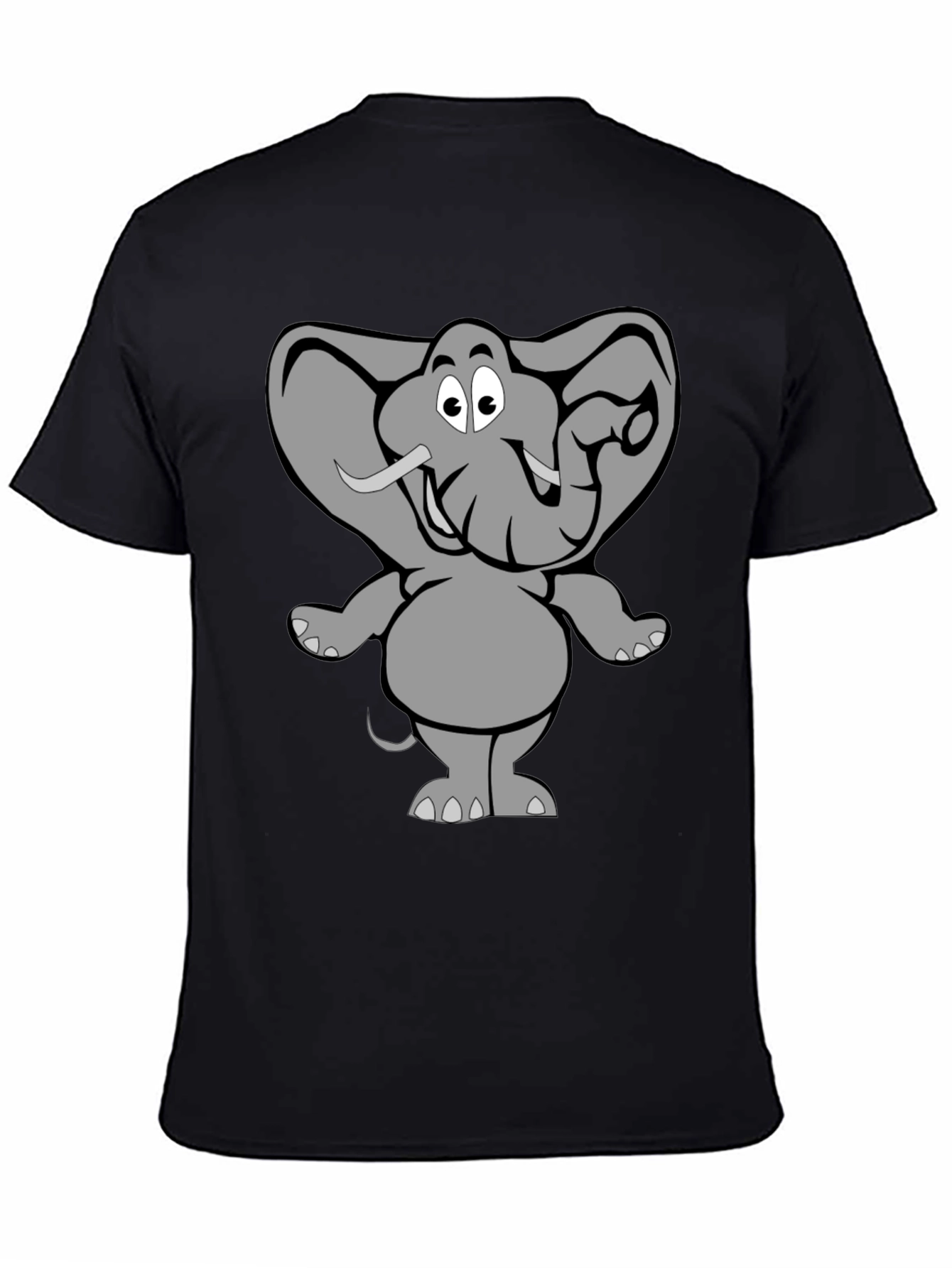 Black Elephant Cartoon Graphic Black T-Shirt view 4