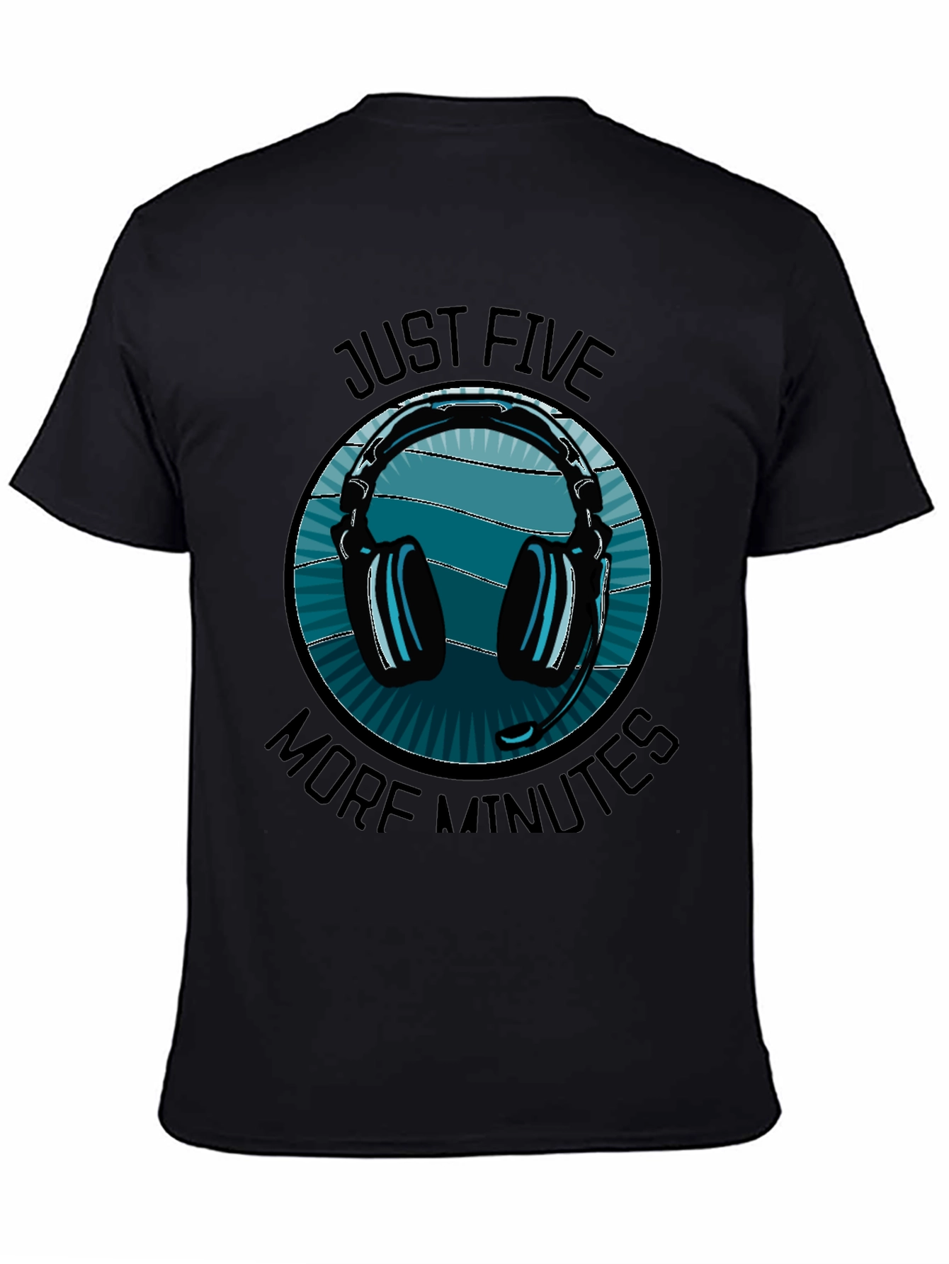Black Just Five More Minutes Gaming Headset T-Shirt view 4