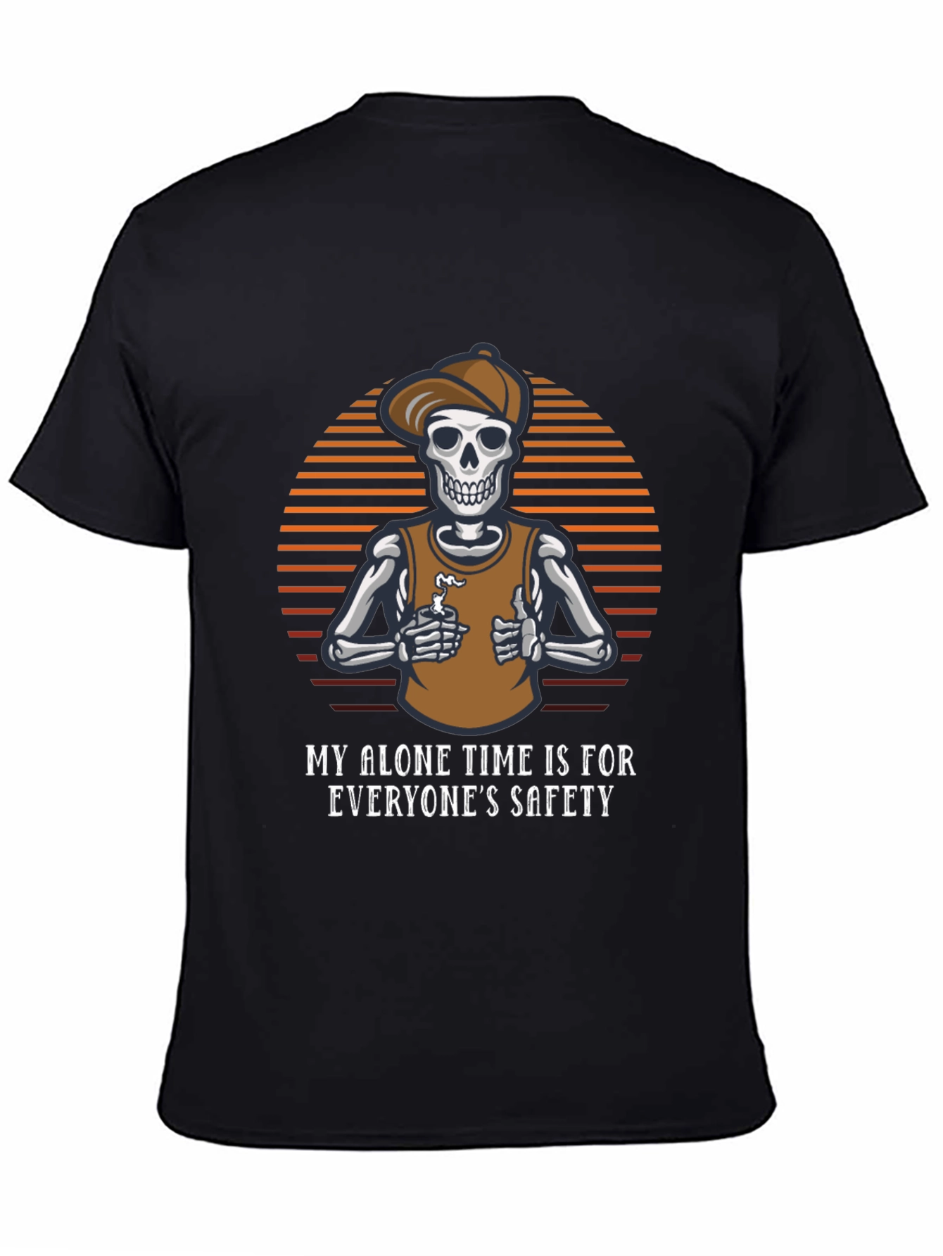 Black Funny Skeleton T-Shirt: Alone Time is Safety view 4