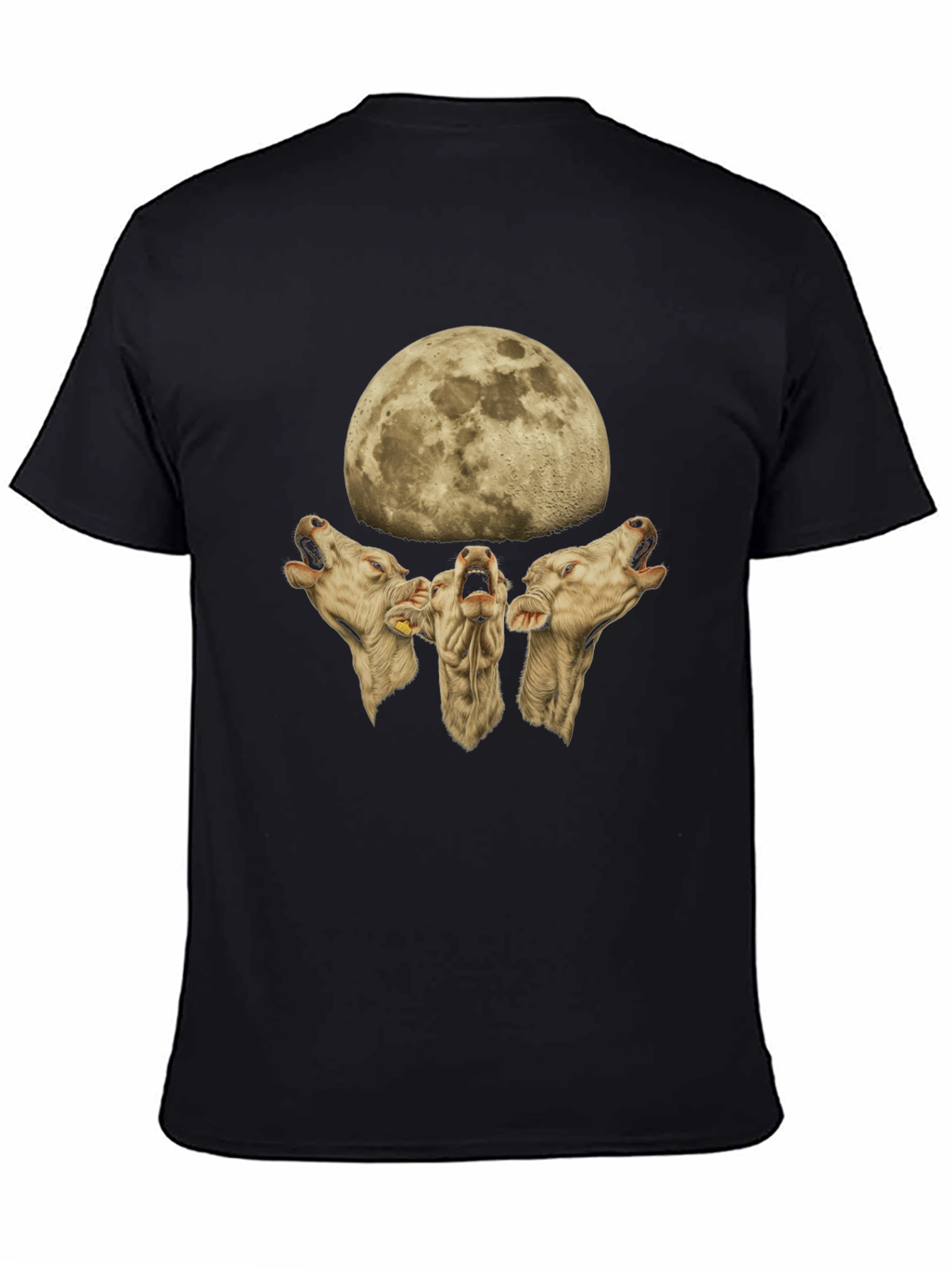 Cow Howl Moon Black T-Shirt Funny Tee - 4