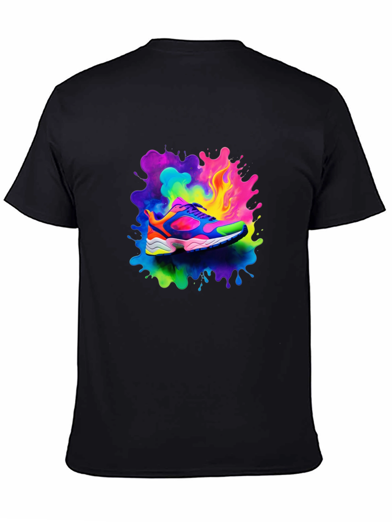 Black Men's Black T-Shirt with Colorful Shoe Design view 4