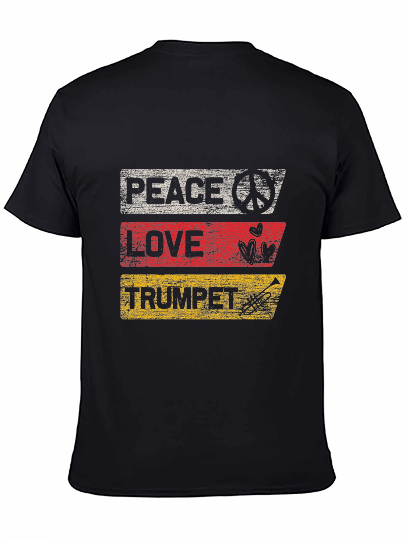 Black Peace Love Trumpet Black Graphic T-Shirt view 4