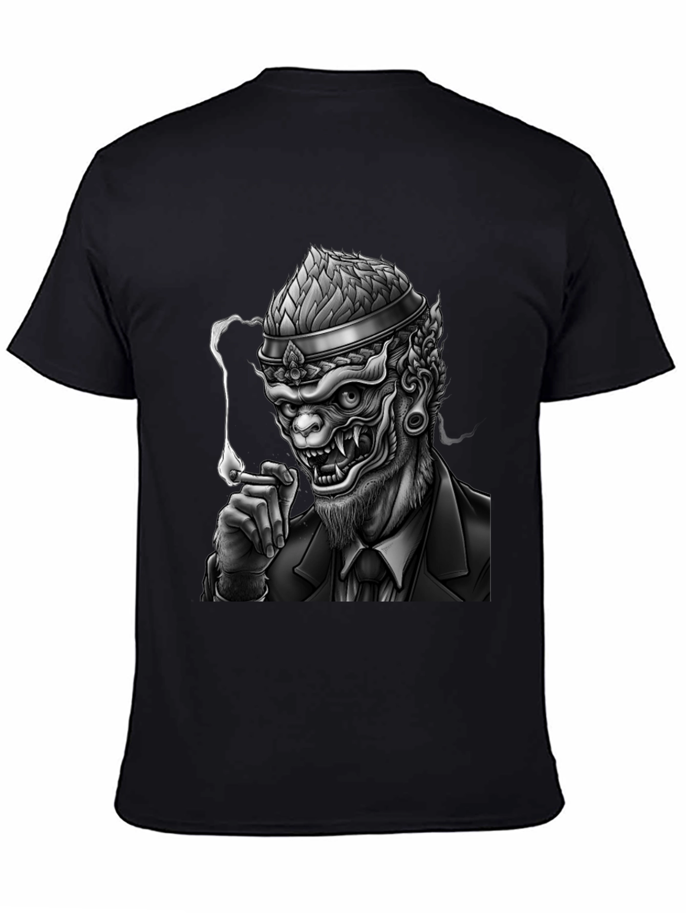 Black Smoking Demon Graphic Tee - Black view 4