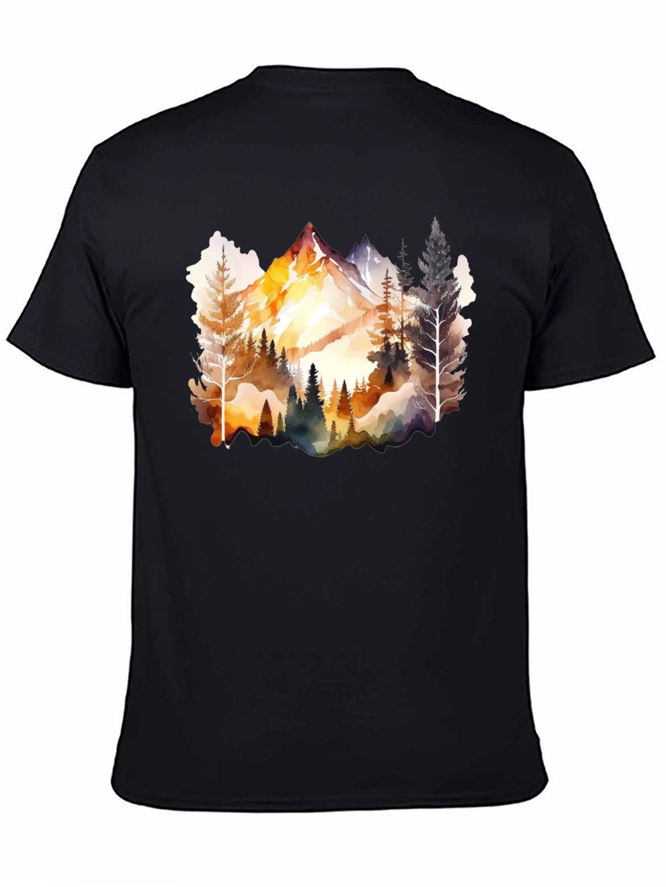 Black Watercolor Mountain & Forest Graphic Tee - Black view 4