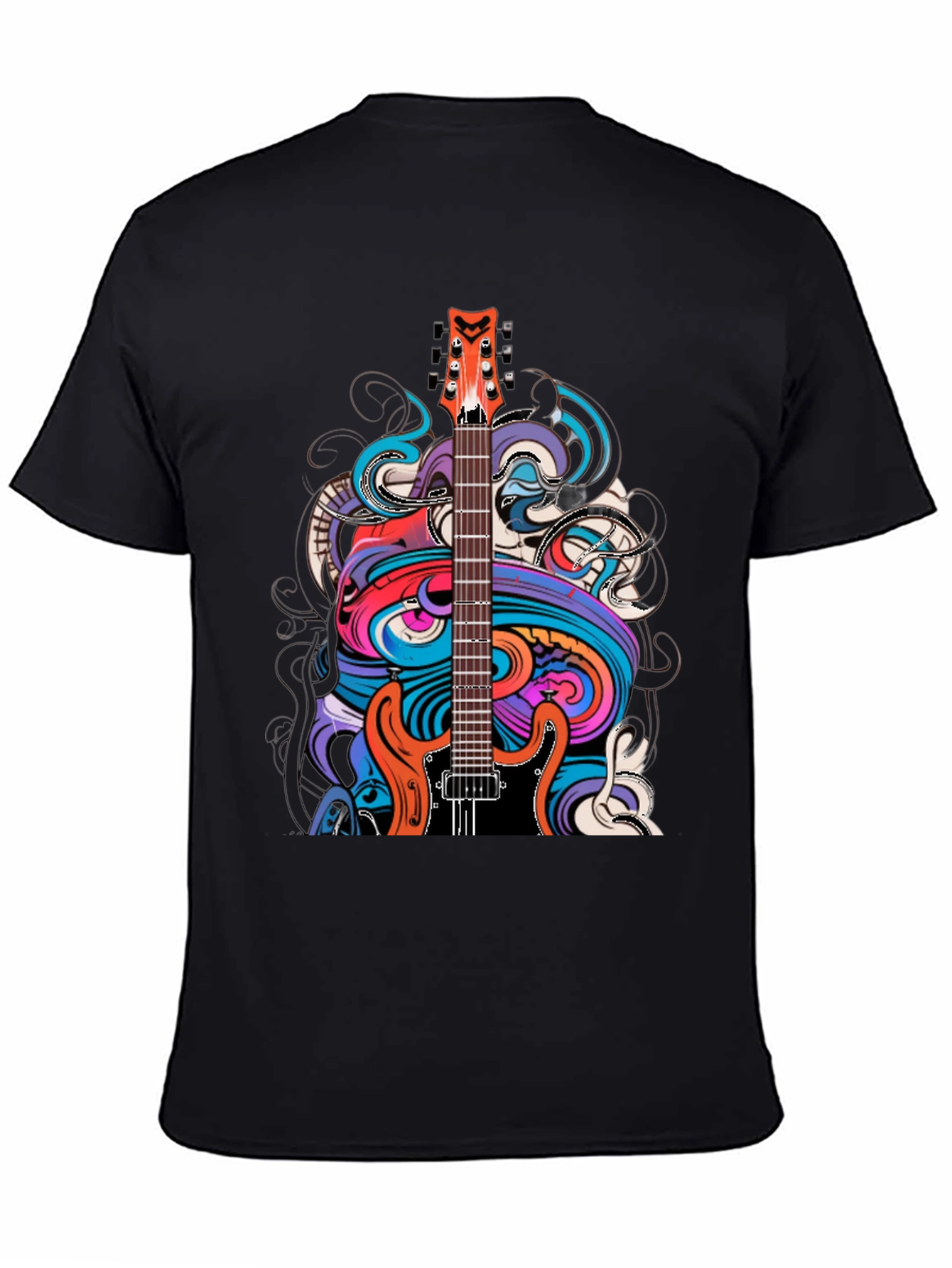 Black Electric Guitar Art T-Shirt - Rock Band Tee view 4
