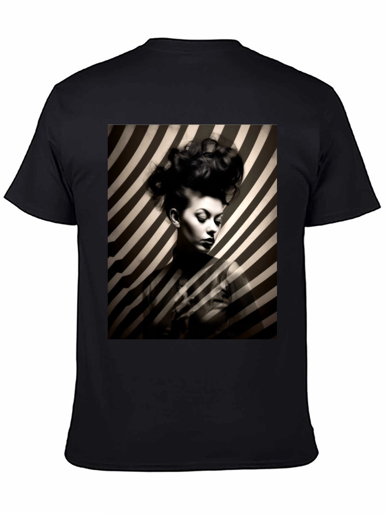 Black Striking Striped Portrait Graphic Tee - Bold Style view 4