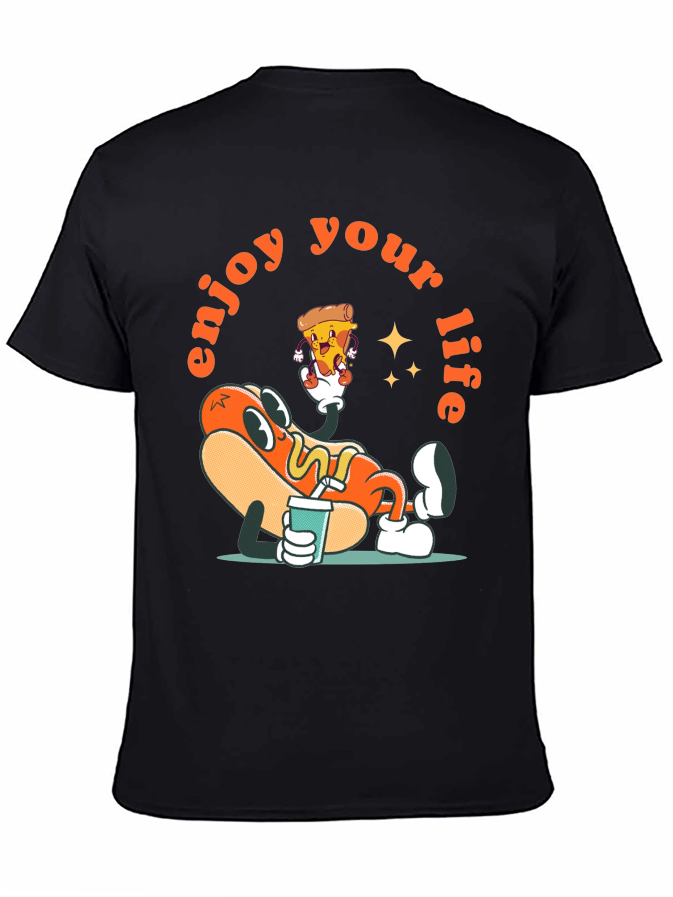 Black Enjoy Your Life Cartoon Graphic Tee view 4