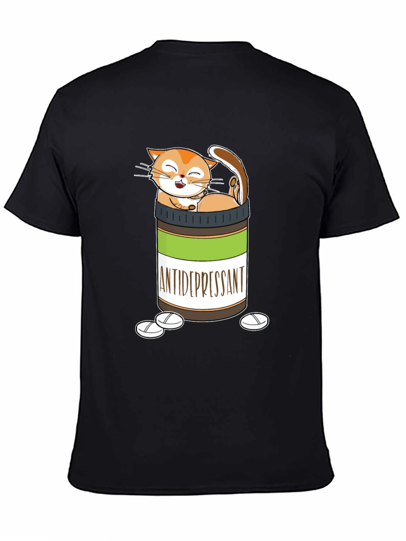 Black Funny Cat Antidepressant T-Shirt view 4