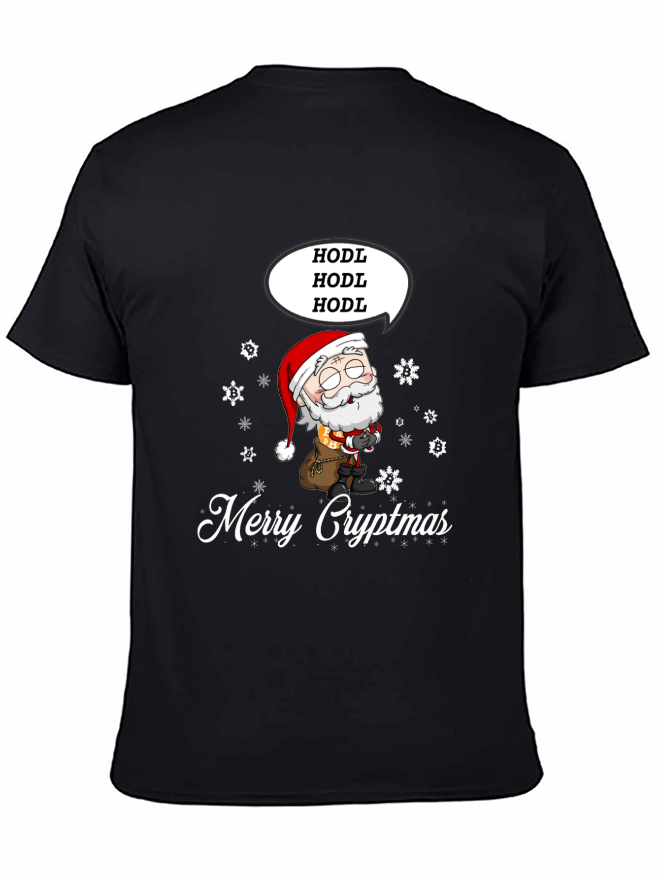 Black Merry Cryptmas HODL Santa Tee view 4
