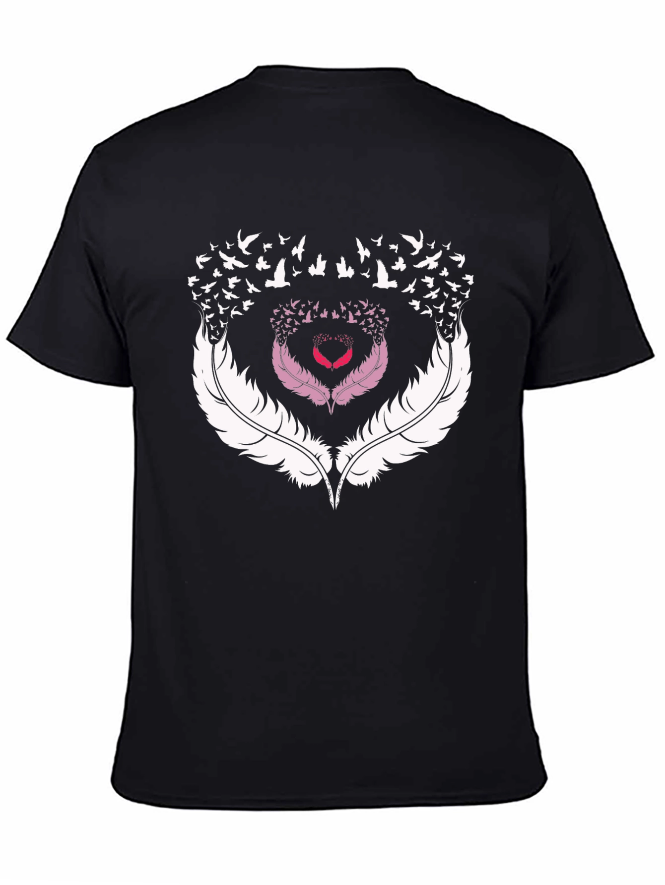 Black Feather Heart Bird T-Shirt view 4