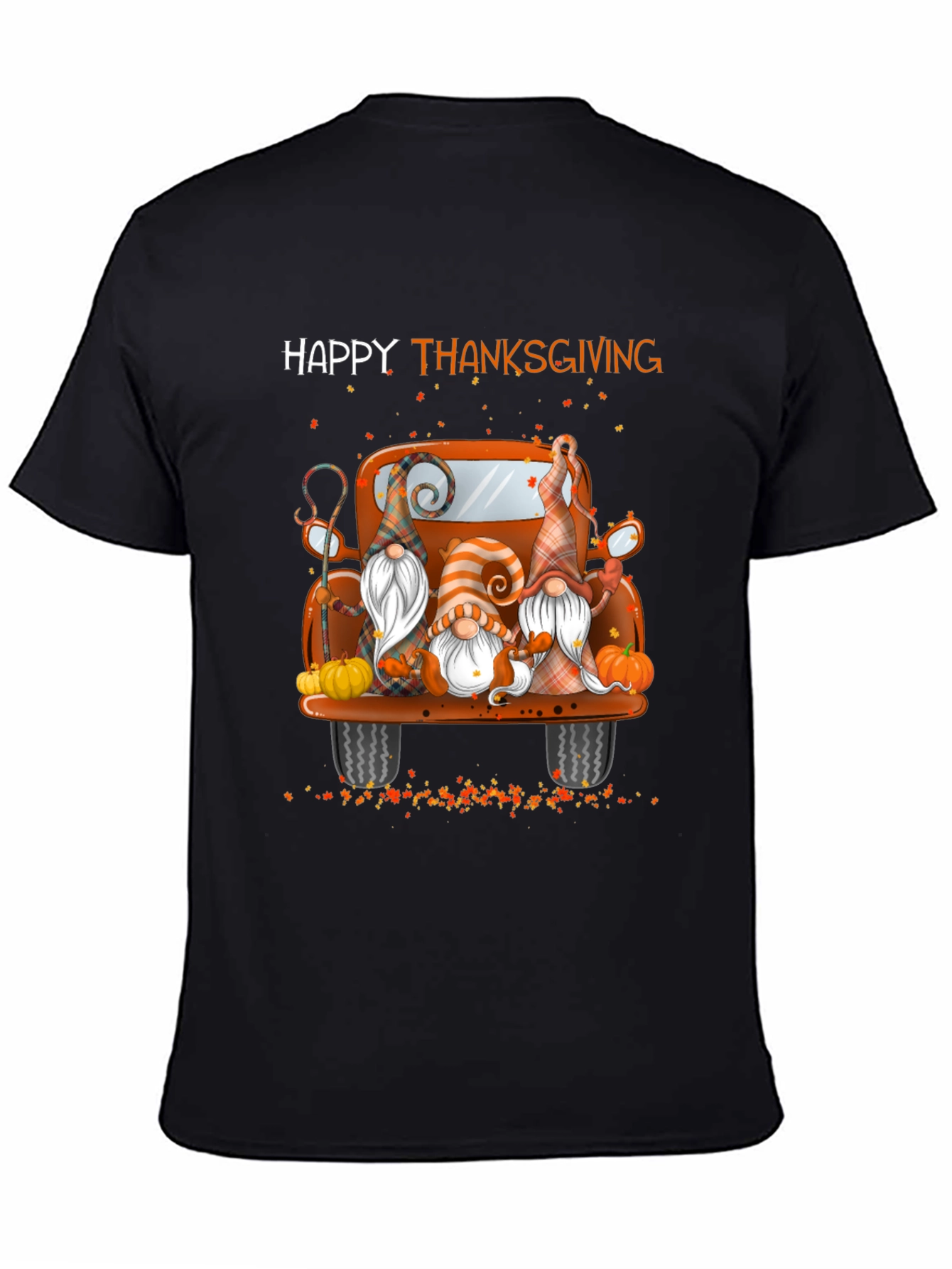 Black Happy Thanksgiving Gnomes Truck T-Shirt view 4