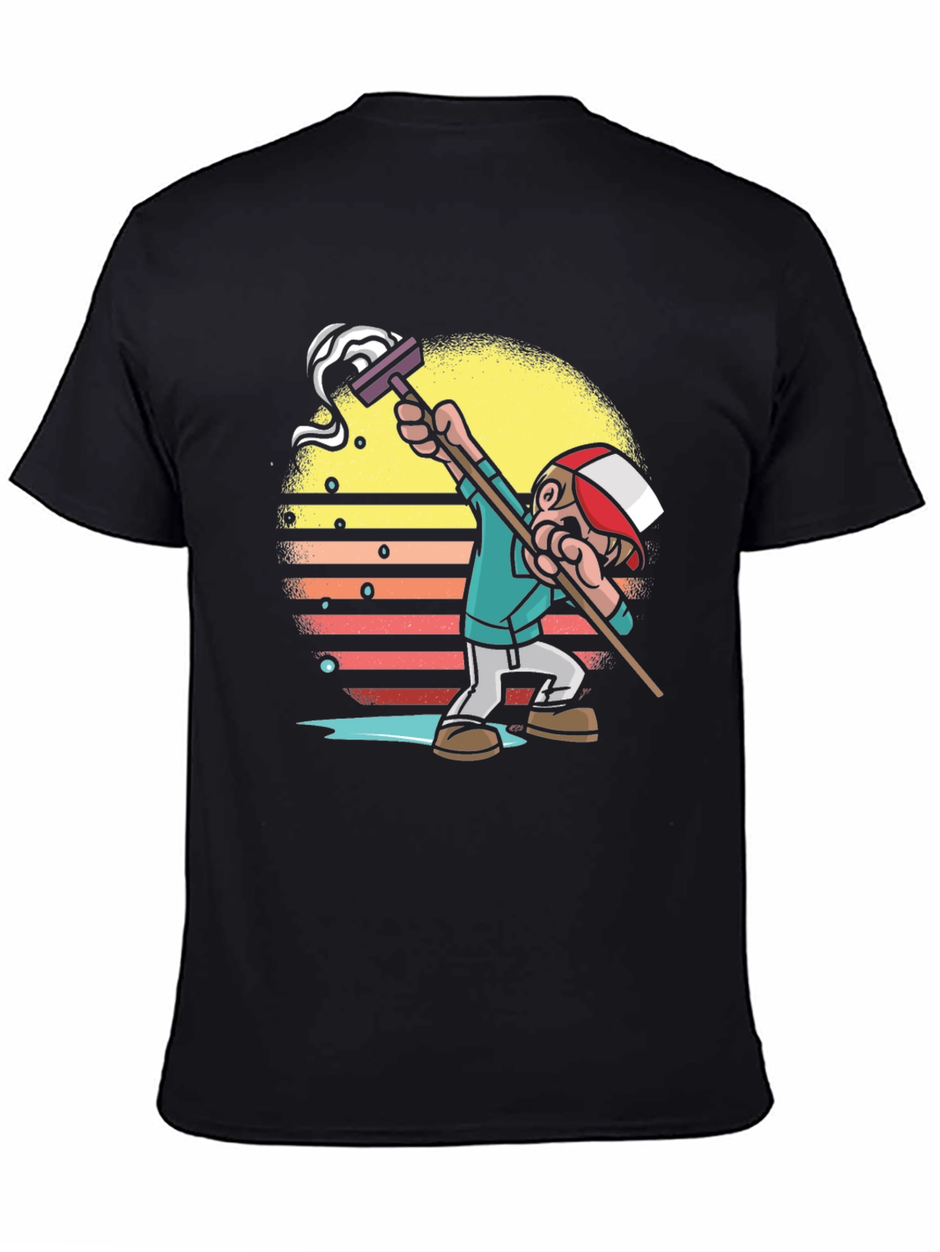 Black Retro Style Mop Cartoon Graphic T-Shirt view 4