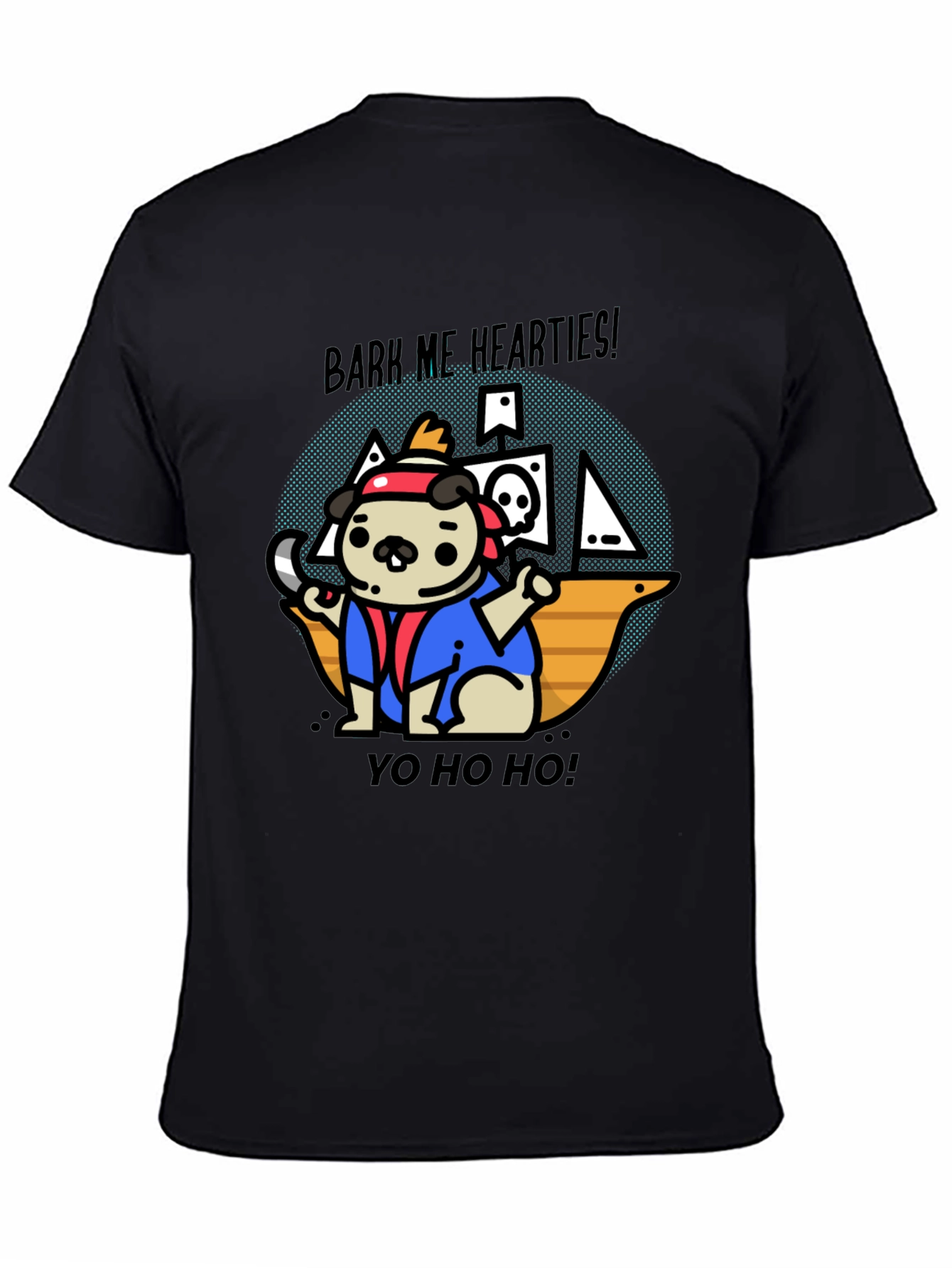 Black Pirate Pug T-Shirt - Bark Me Hearties! view 4