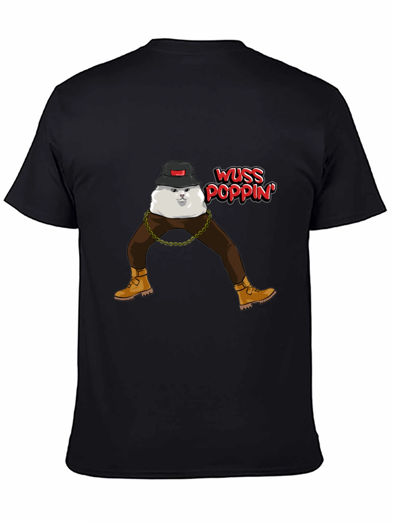 Black Wuss Poppin' Cat Graphic T-Shirt view 4