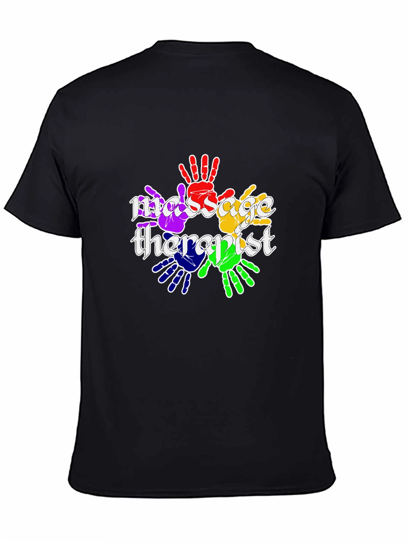 Black Massage Therapist Rainbow Handprint T-Shirt view 4
