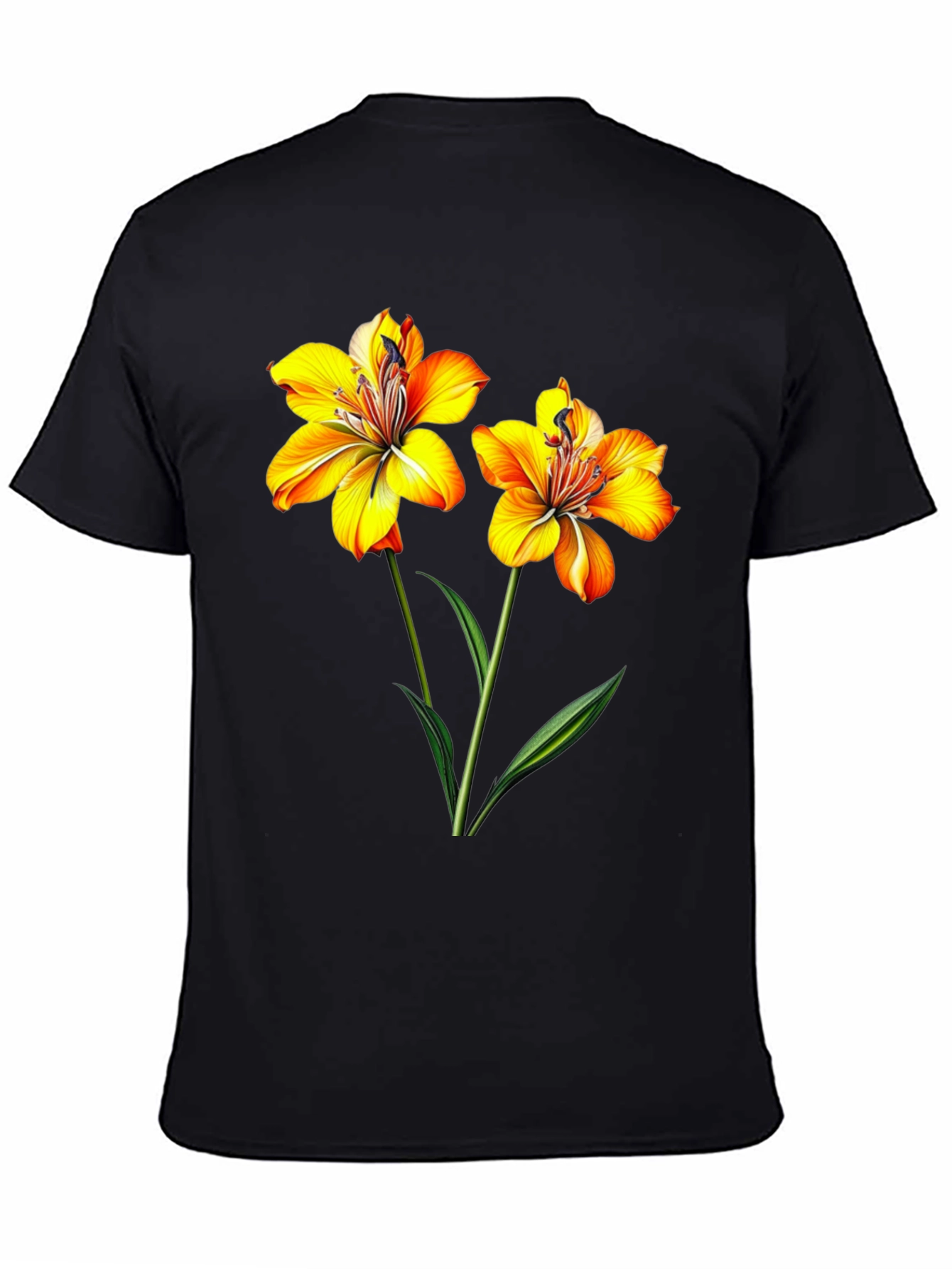Black Floral Print Black T-Shirt for Men view 4