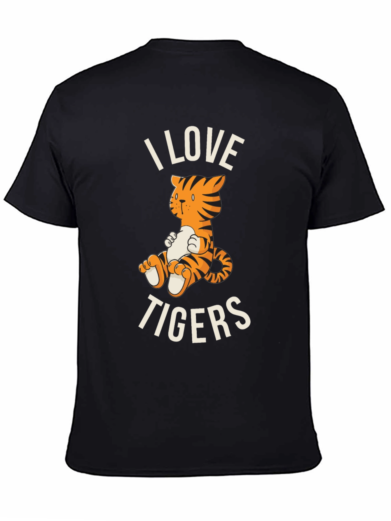 Black I Love Tigers Graphic Tee - Cute Cartoon Tiger T-Shirt view 4