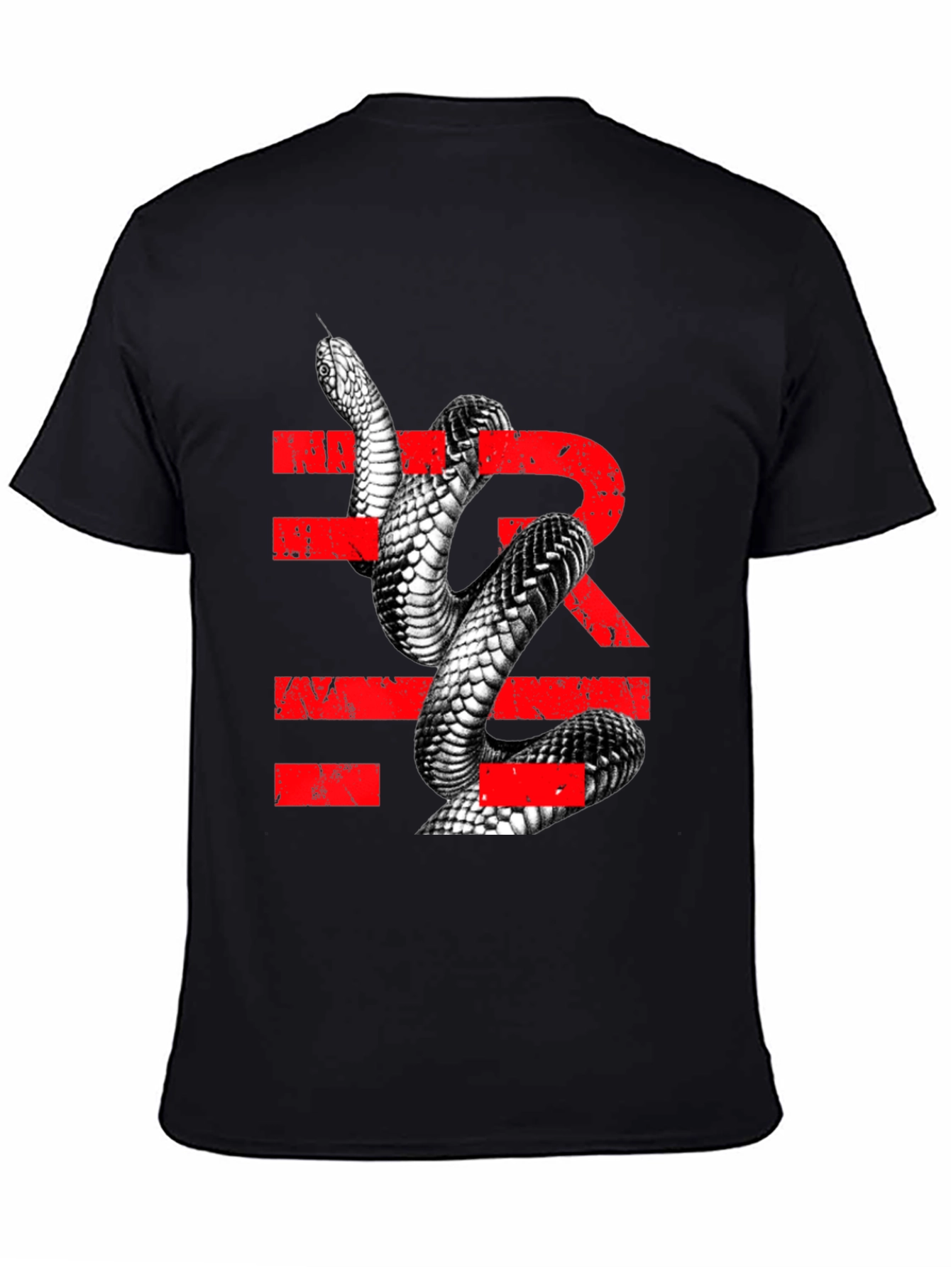 Black Snake Graphic Tee - Men's Black T-Shirt with Reptile Print view 4