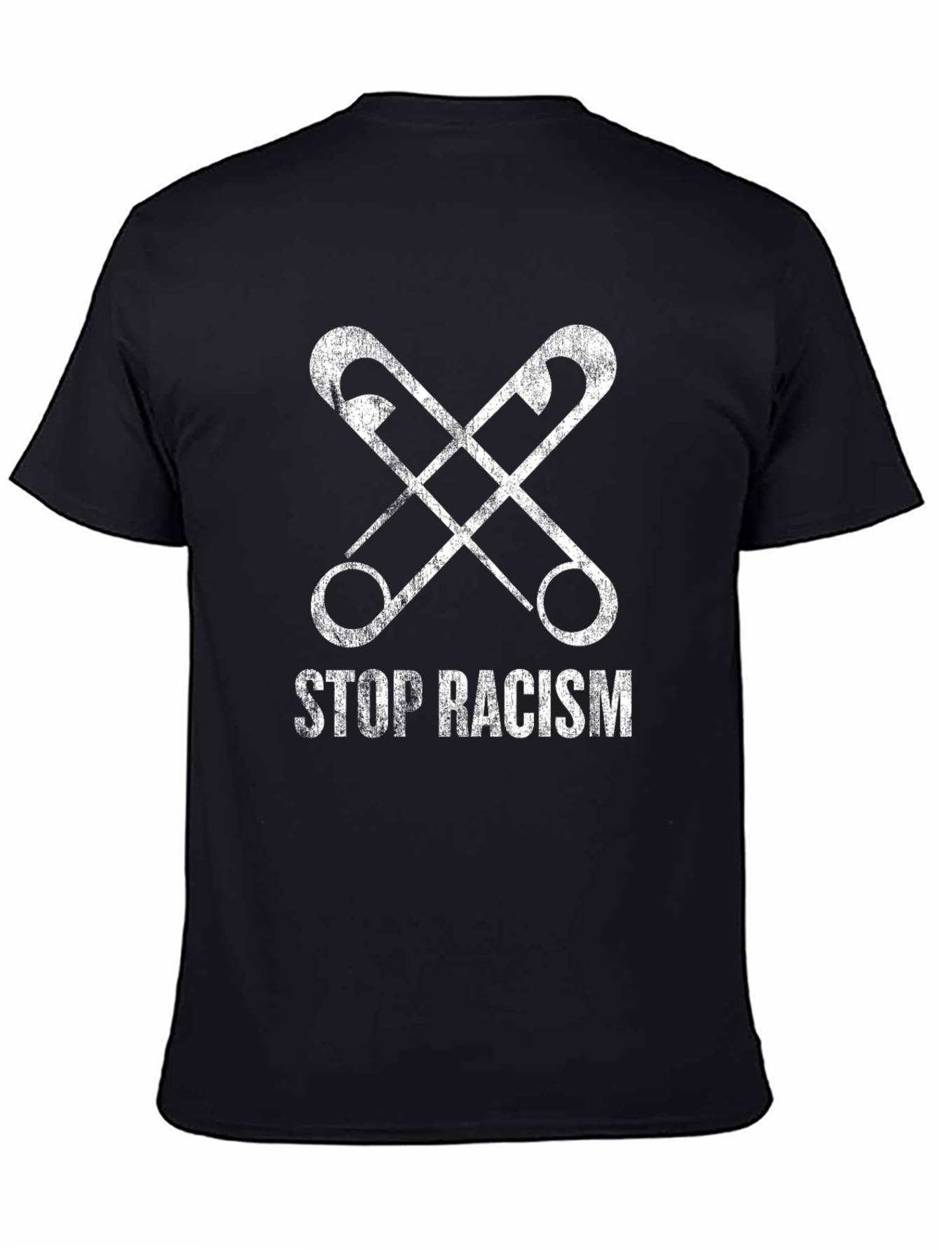 Black Stop Racism Safety Pin Graphic T-Shirt view 4