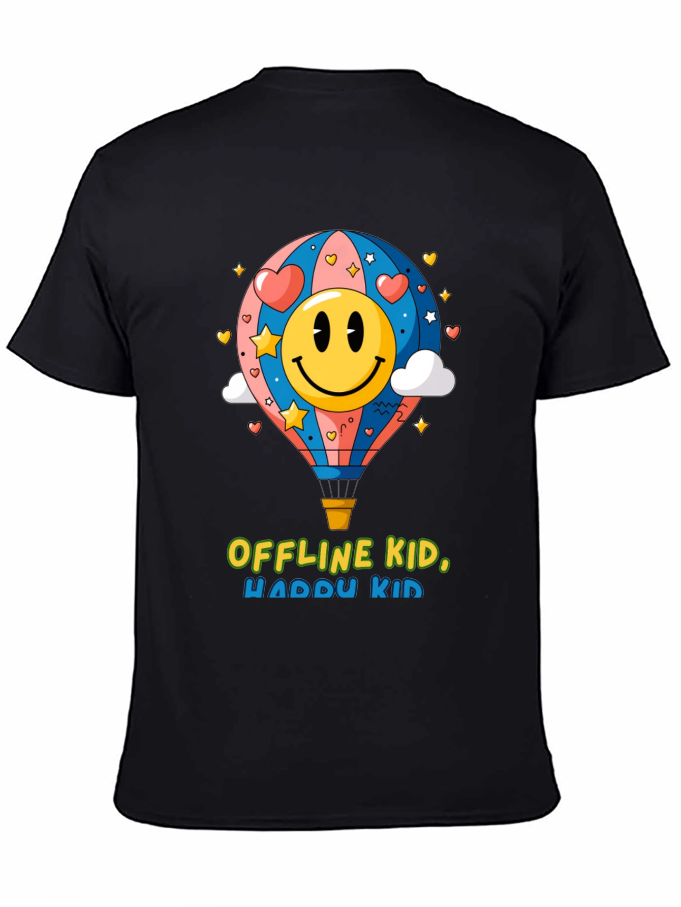Black Offline Kid, Happy Kid Black Graphic Tee view 4