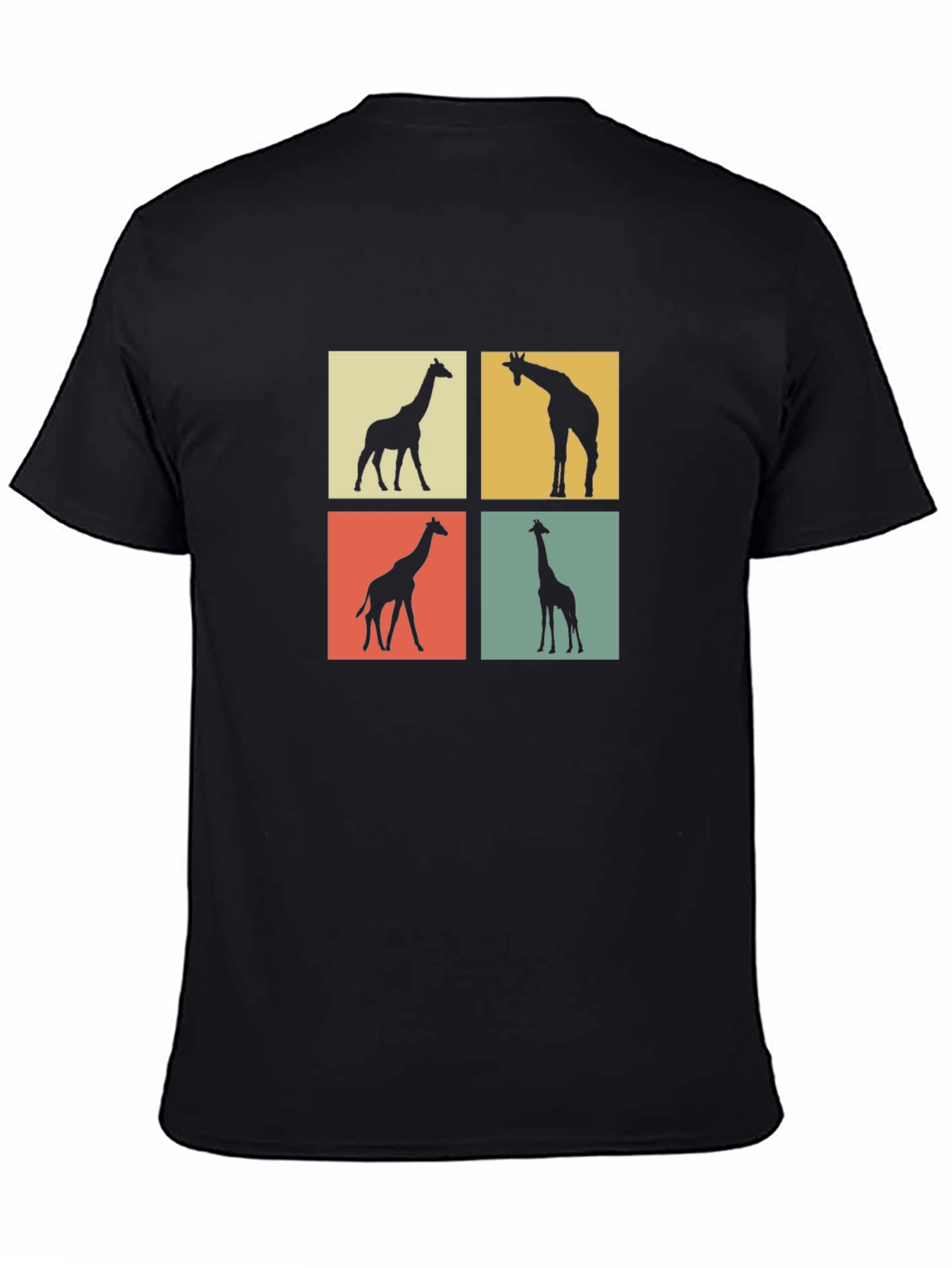 Black Giraffe Pop Art Graphic Tee - Classic Black Cotton Shirt view 4