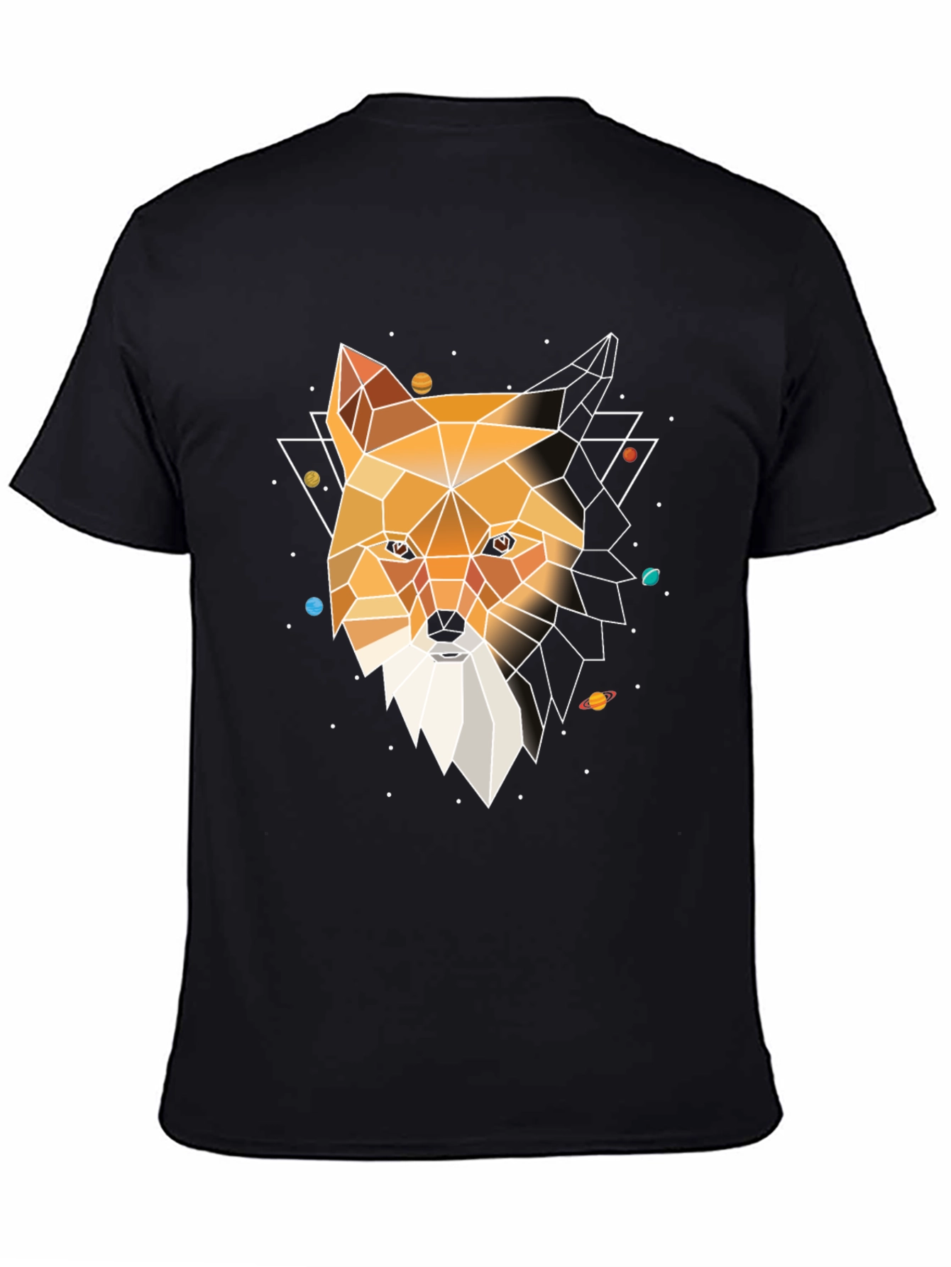 Black Geometric Fox Head Graphic Tee - Modern Black T-Shirt view 4