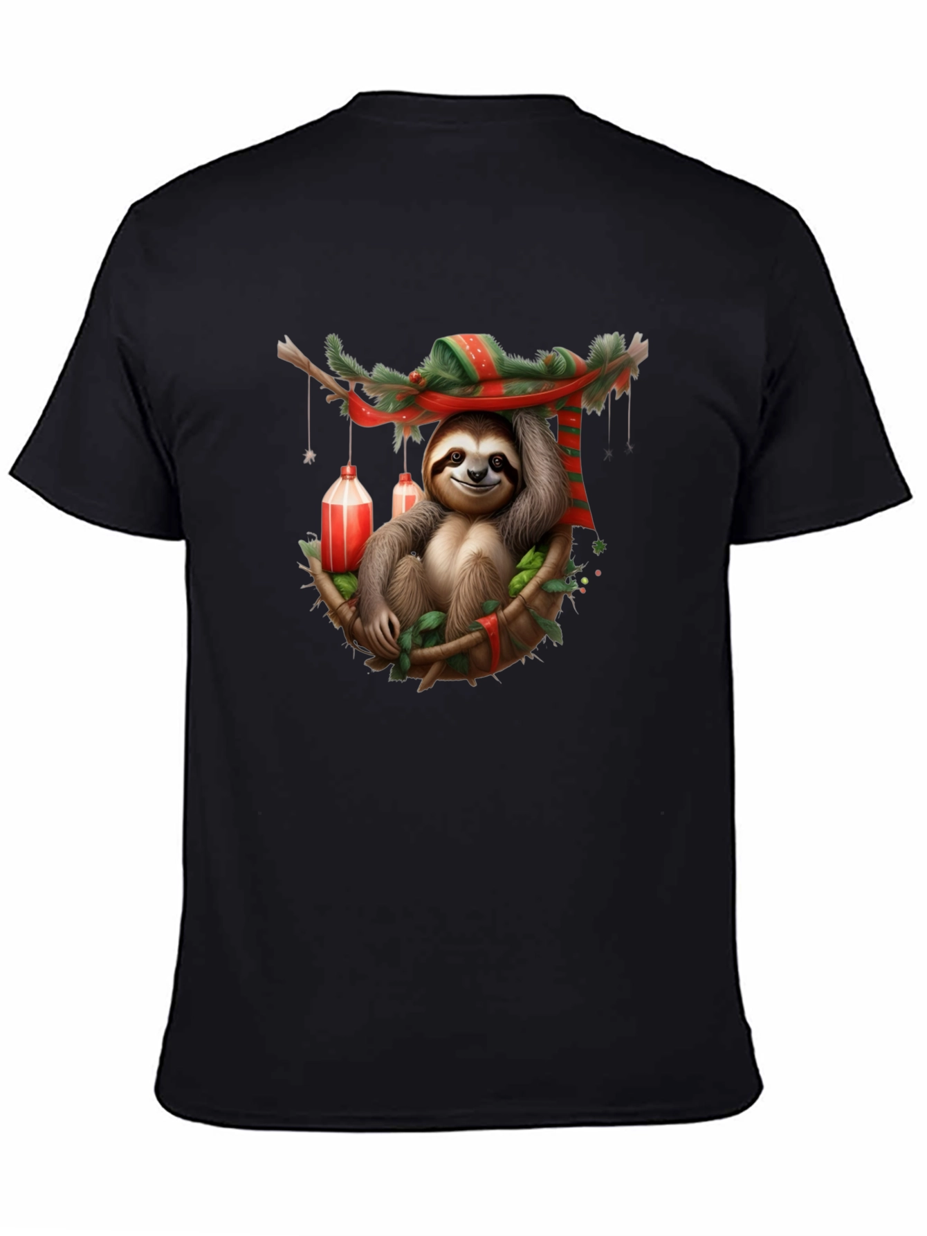 Black Festive Sloth T-Shirt - Holiday Style view 4