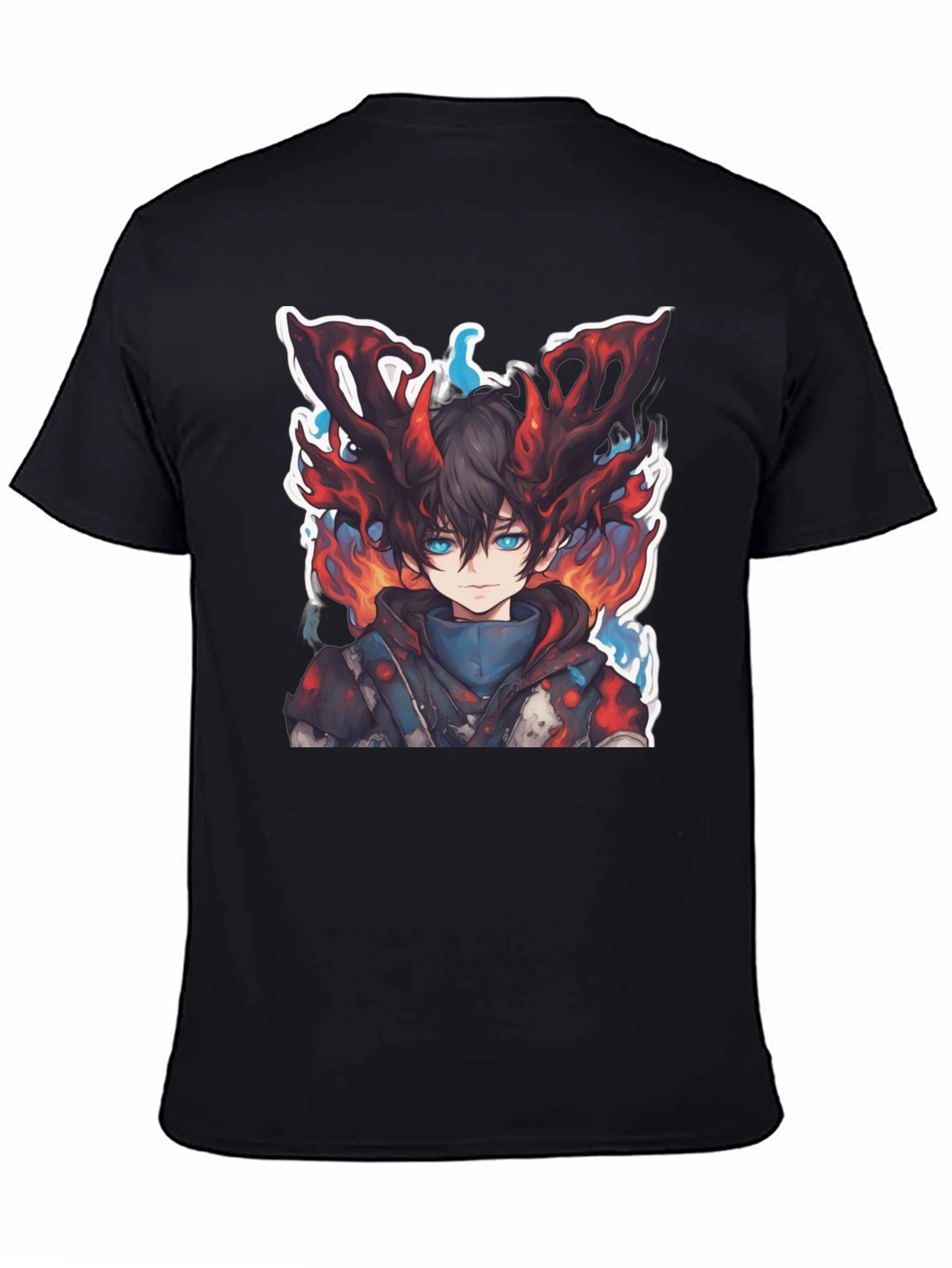 Black Anime Boy Graphic Tee - Fire Aura Design view 4