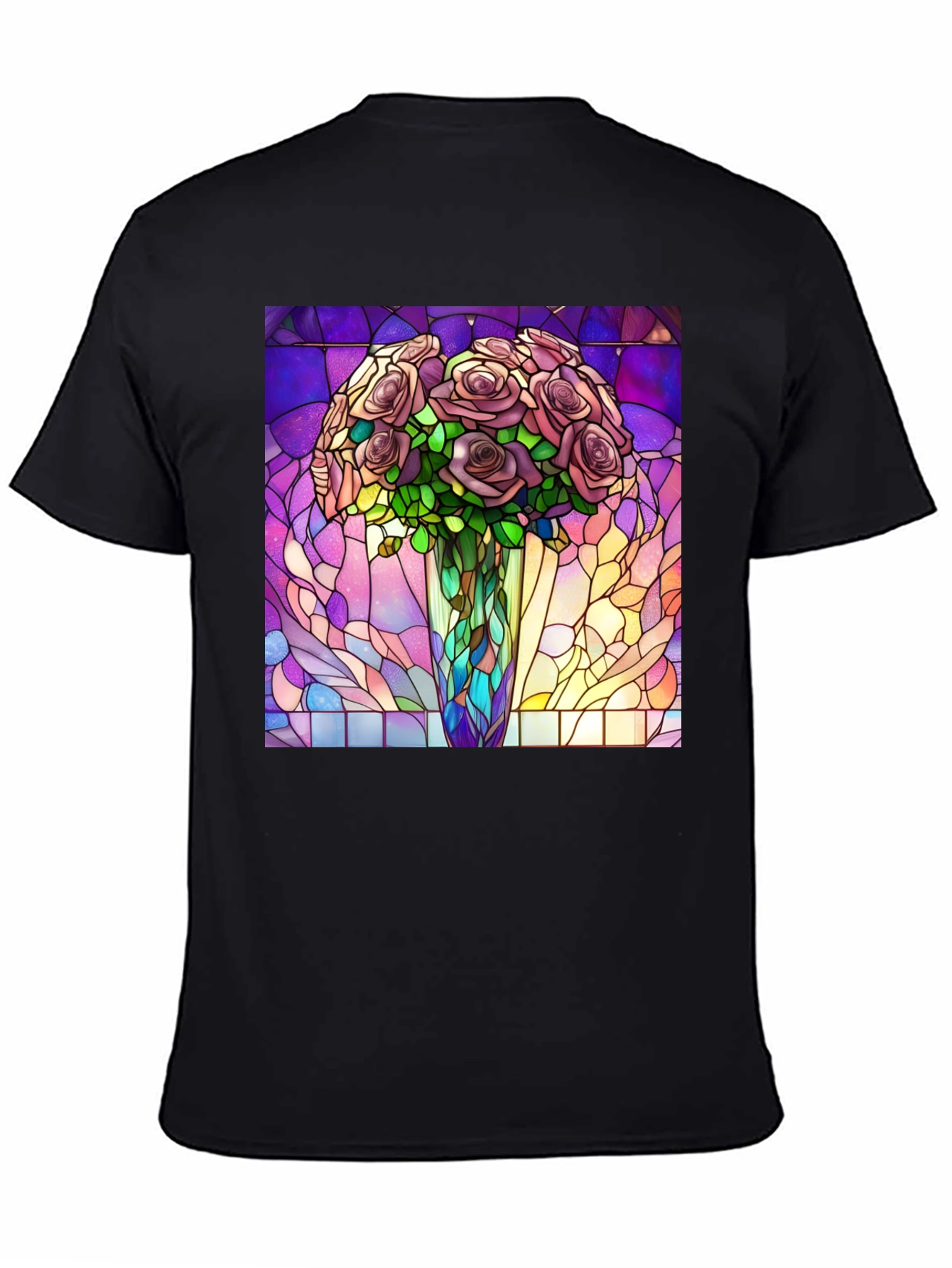 Black Stained Glass Roses Graphic T-Shirt view 4
