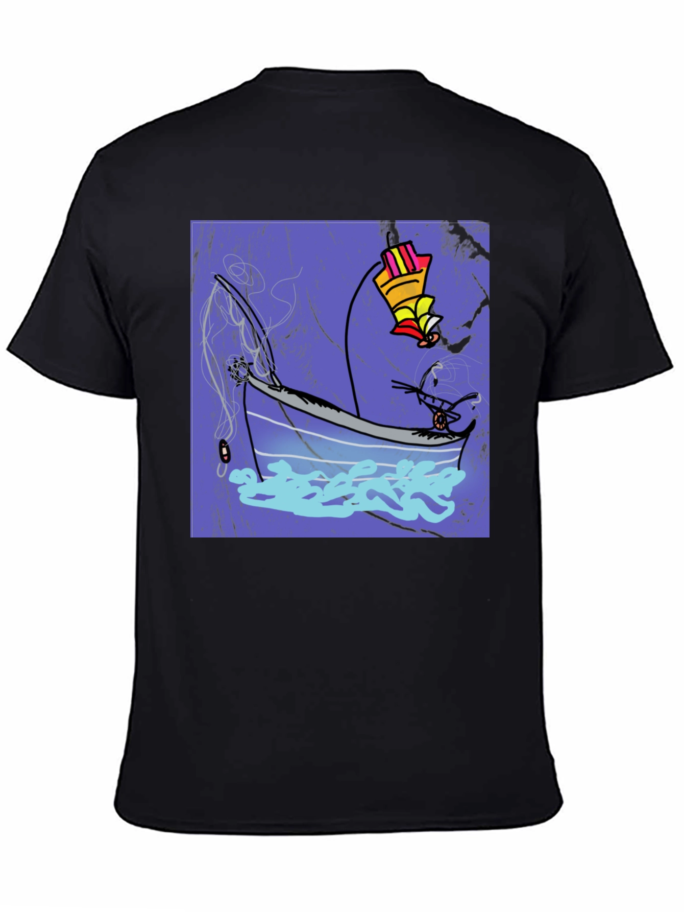 Black Fishing Boat Graphic Tee - Cool Artistic Design view 4