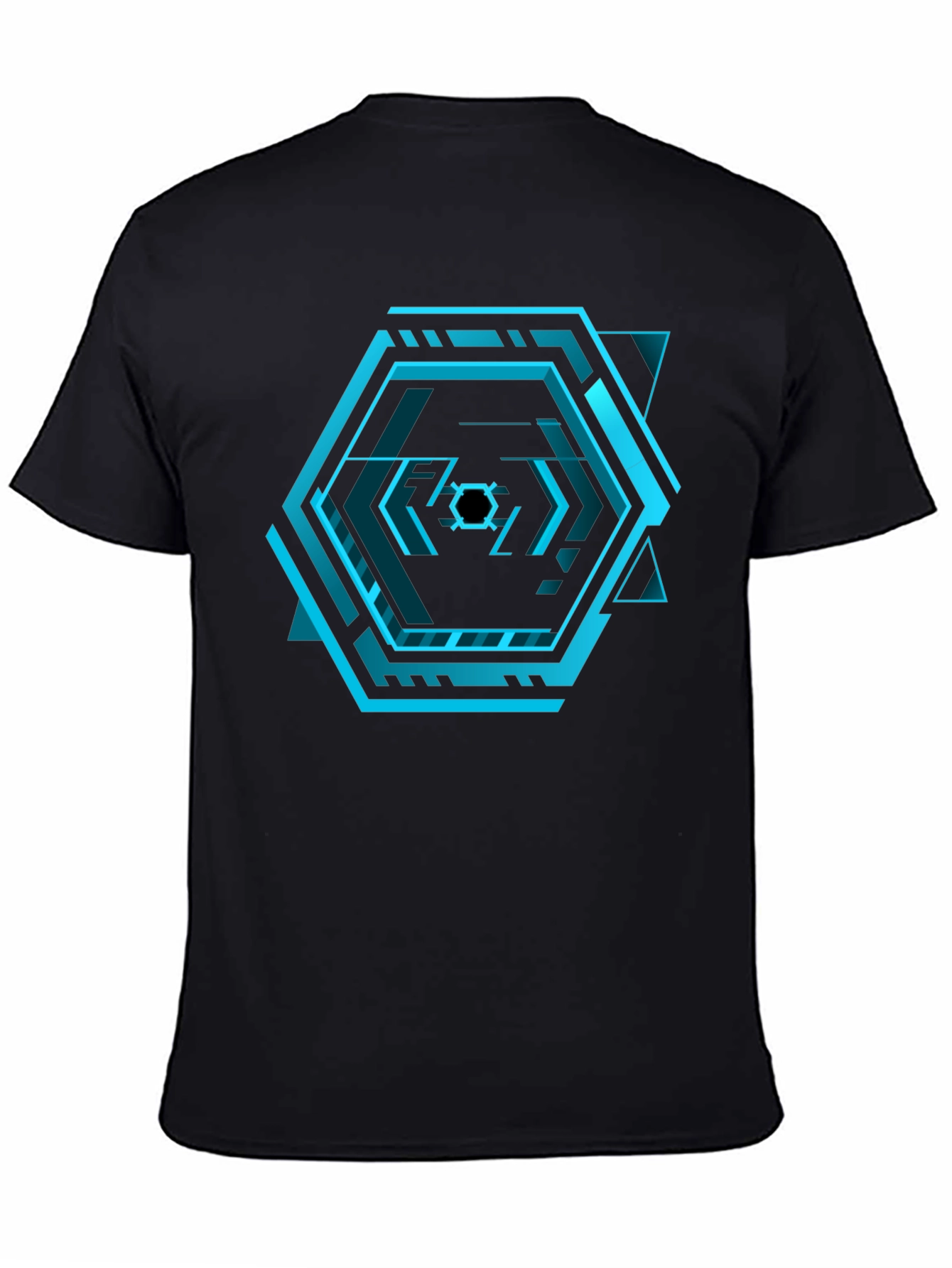 Black Cyberpunk Hexagon Black T-Shirt - Futuristic Design view 4